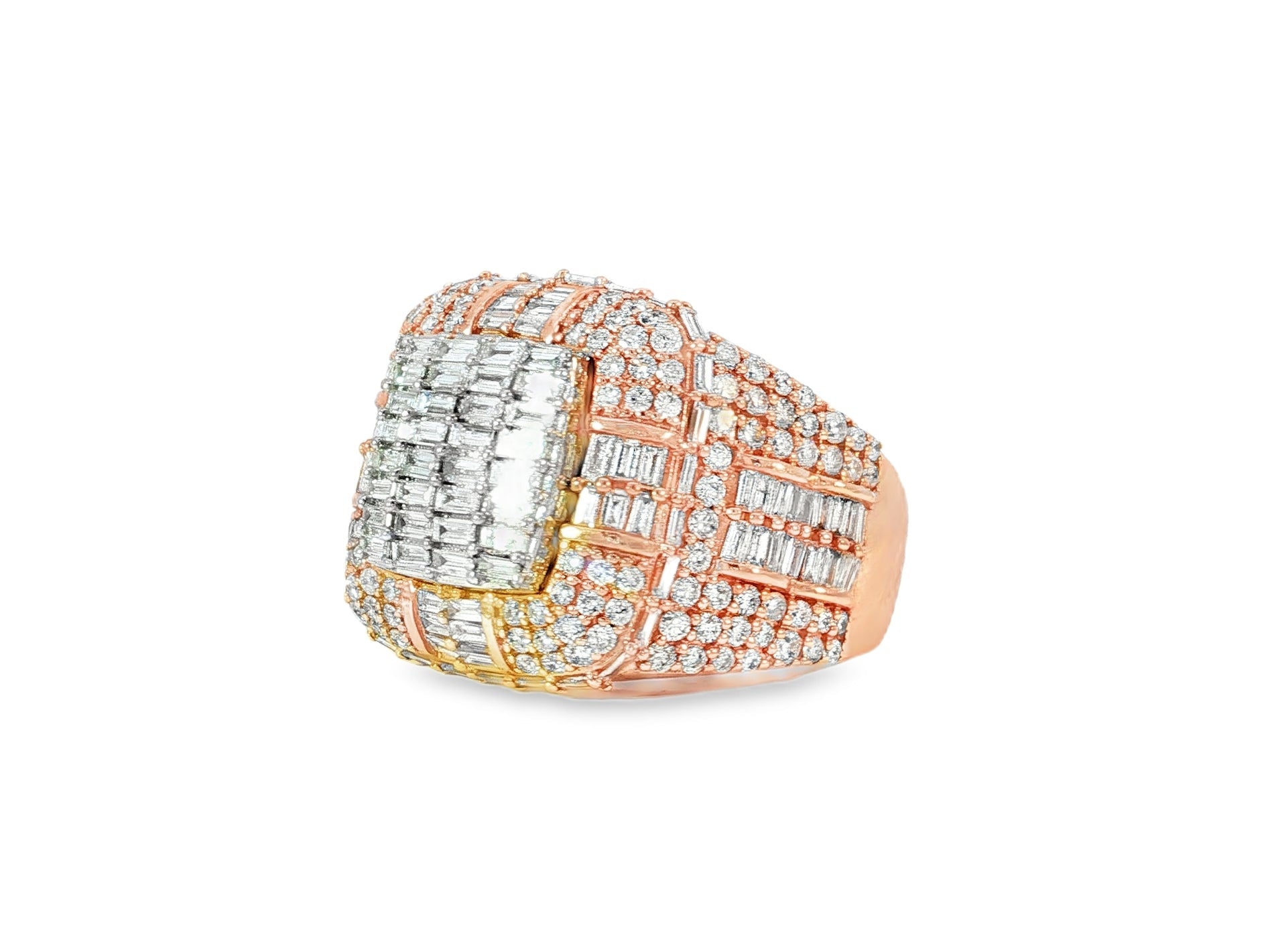 10k Two - Tone Gold Diamond Ring with Baguette & Round Cut 3.90ct - AVI THE JEWELER