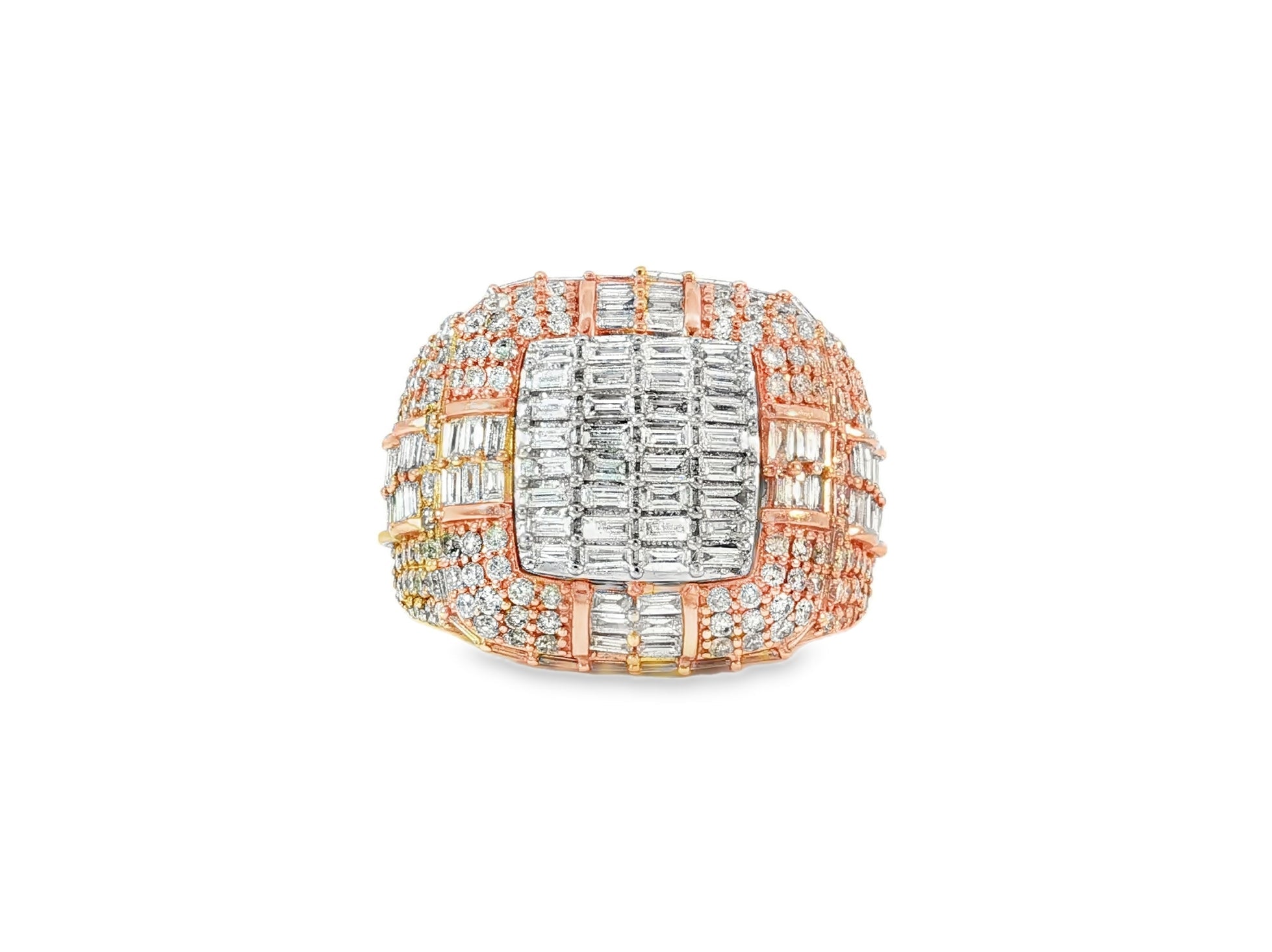 10k Two - Tone Gold Diamond Ring with Baguette & Round Cut 3.90ct - AVI THE JEWELER