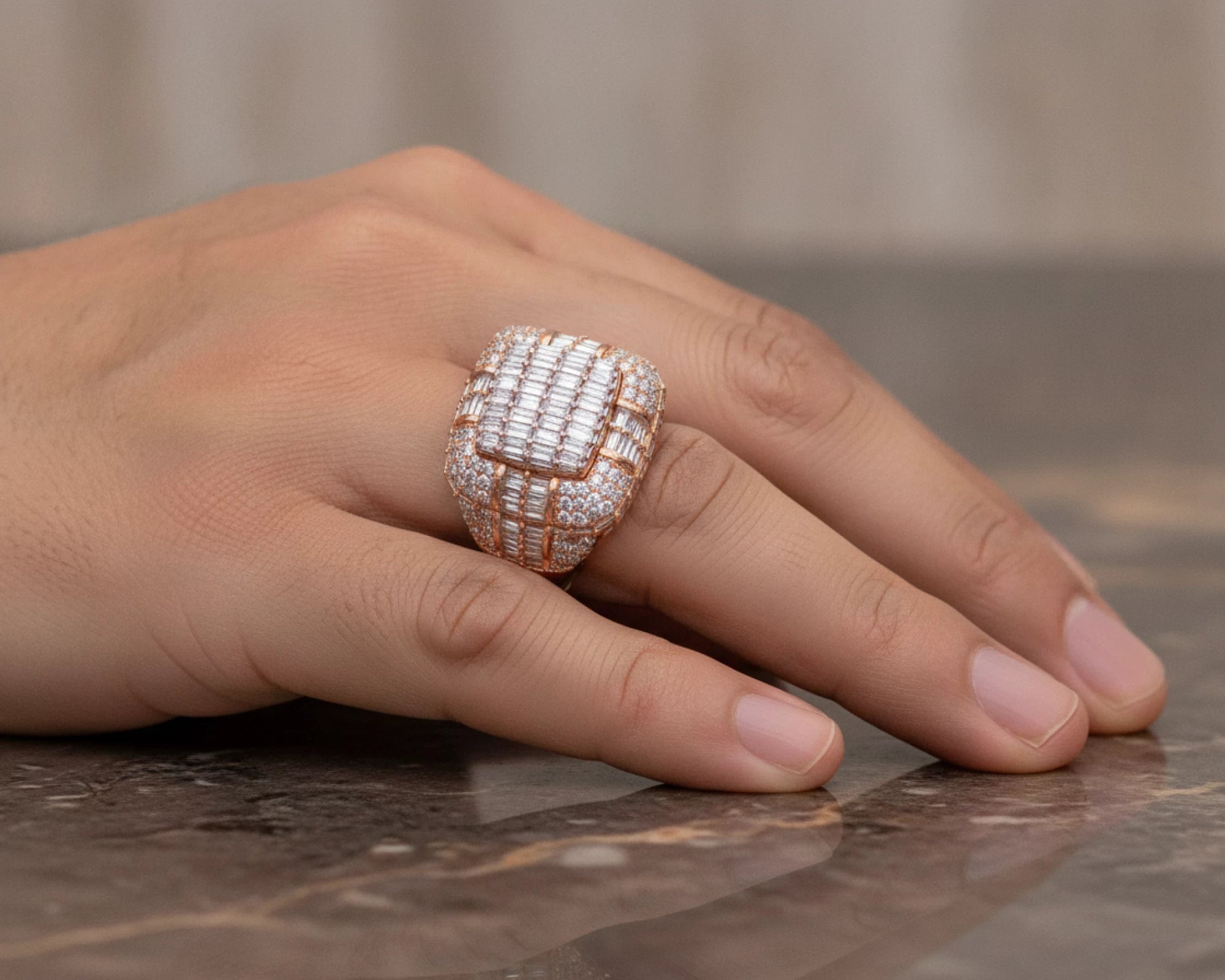 10k Two-Tone Gold Diamond Ring with Baguette & Round Cut 3.90ct – lifestyle 1663