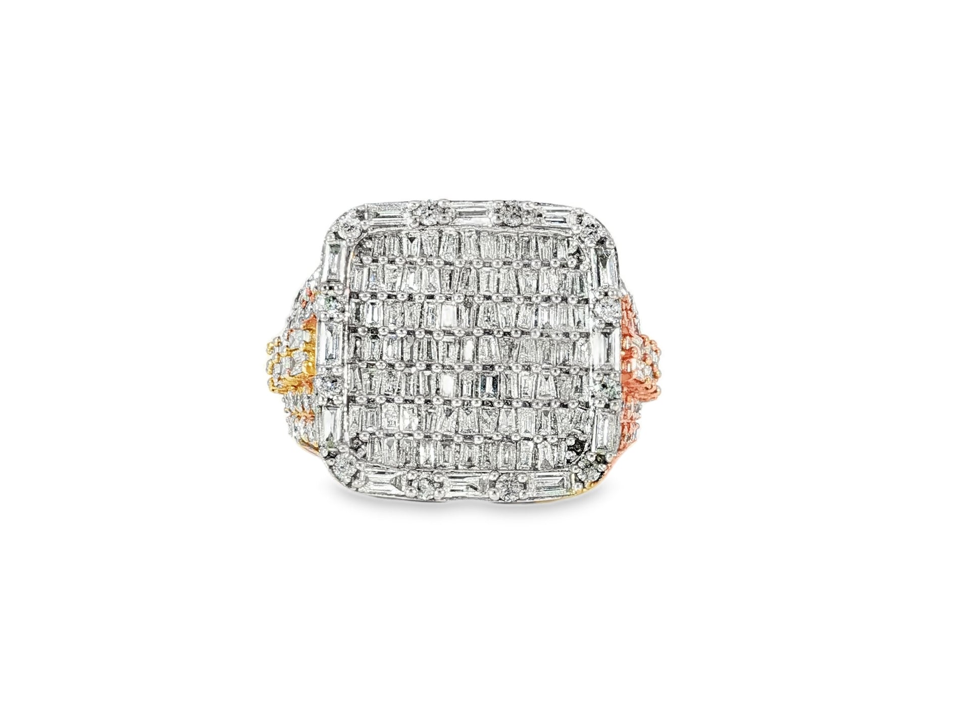 10k Two - Tone Gold Iced - Out Ring with Baguette and Round Diamonds 3.75ct - AVI THE JEWELER