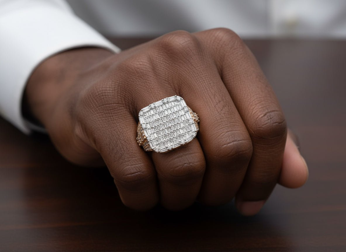 10k Two - Tone Gold Iced - Out Ring with Baguette and Round Diamonds 3.75ct - AVI THE JEWELER
