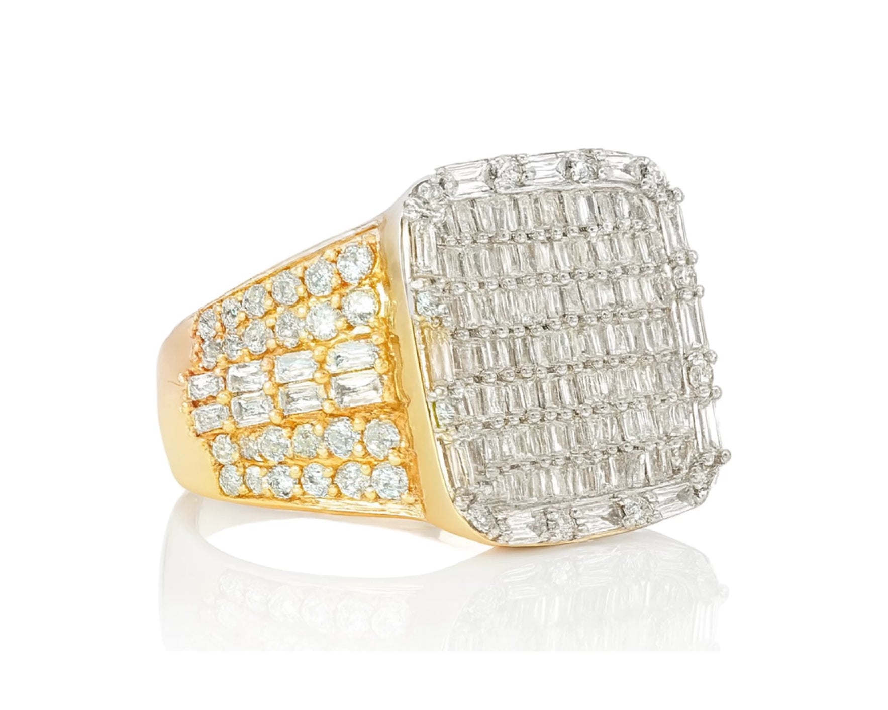 10k Two-Tone Gold Iced-Out Ring with Baguette and Round Diamonds 3.75ct – lifestyle 1221