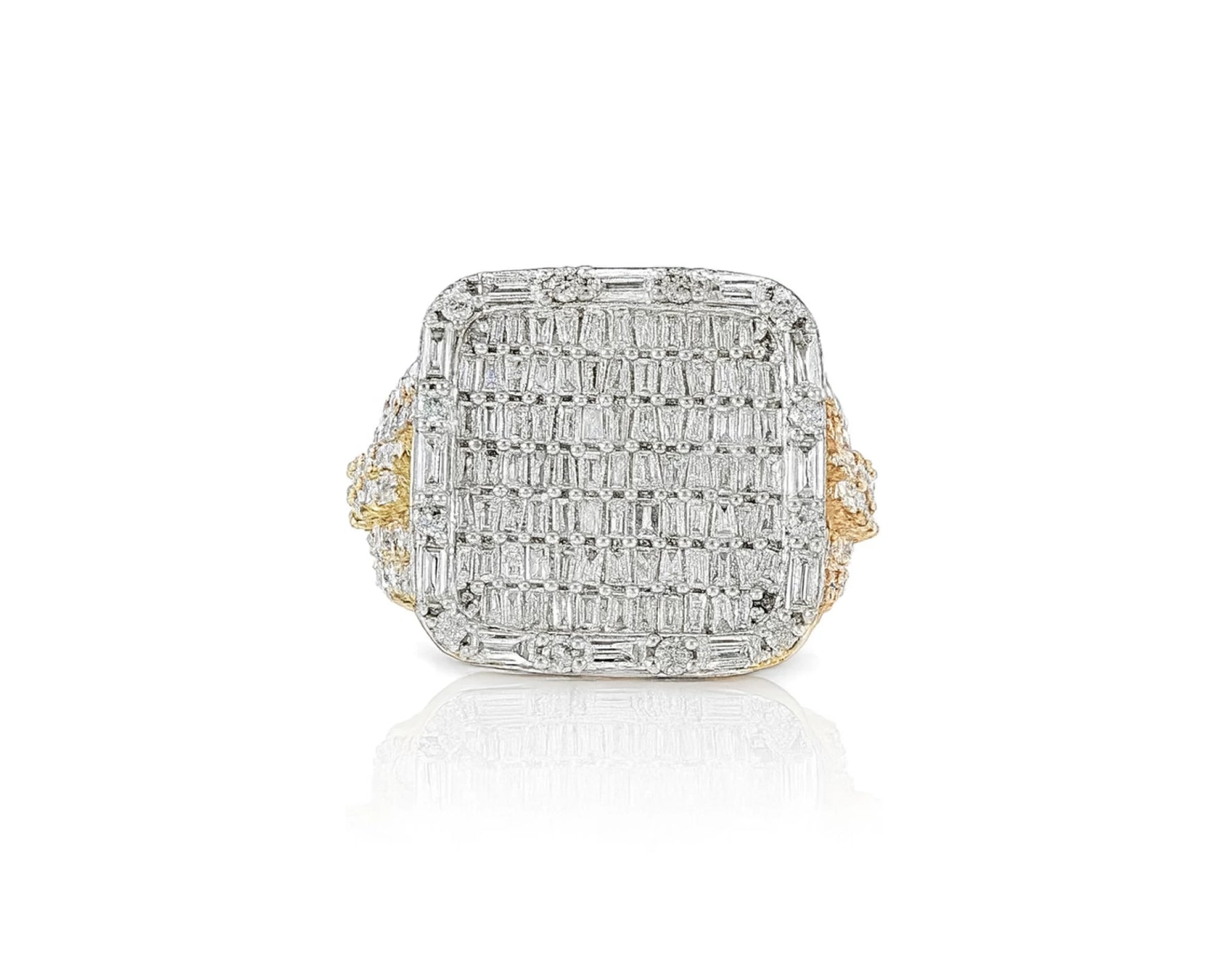 10k Two-Tone Gold Iced-Out Ring with Baguette and Round Diamonds 3.75ct – lifestyle 1423