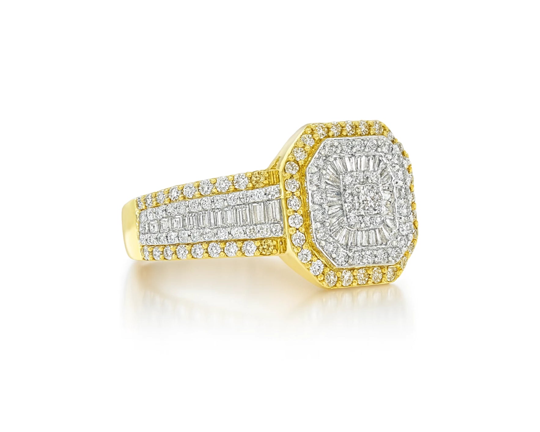 10K Two-Tone Gold Men's Octagon Ring with Baguette Accents 1.35ct – lifestyle 1228