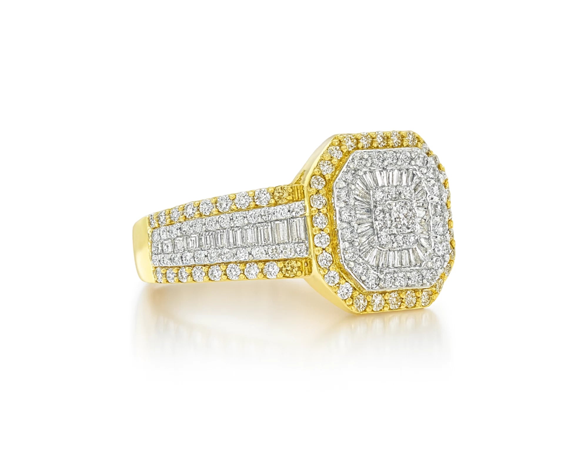 10K Two-Tone Gold Men's Octagon Ring with Baguette Accents 1.35ct – lifestyle 1228
