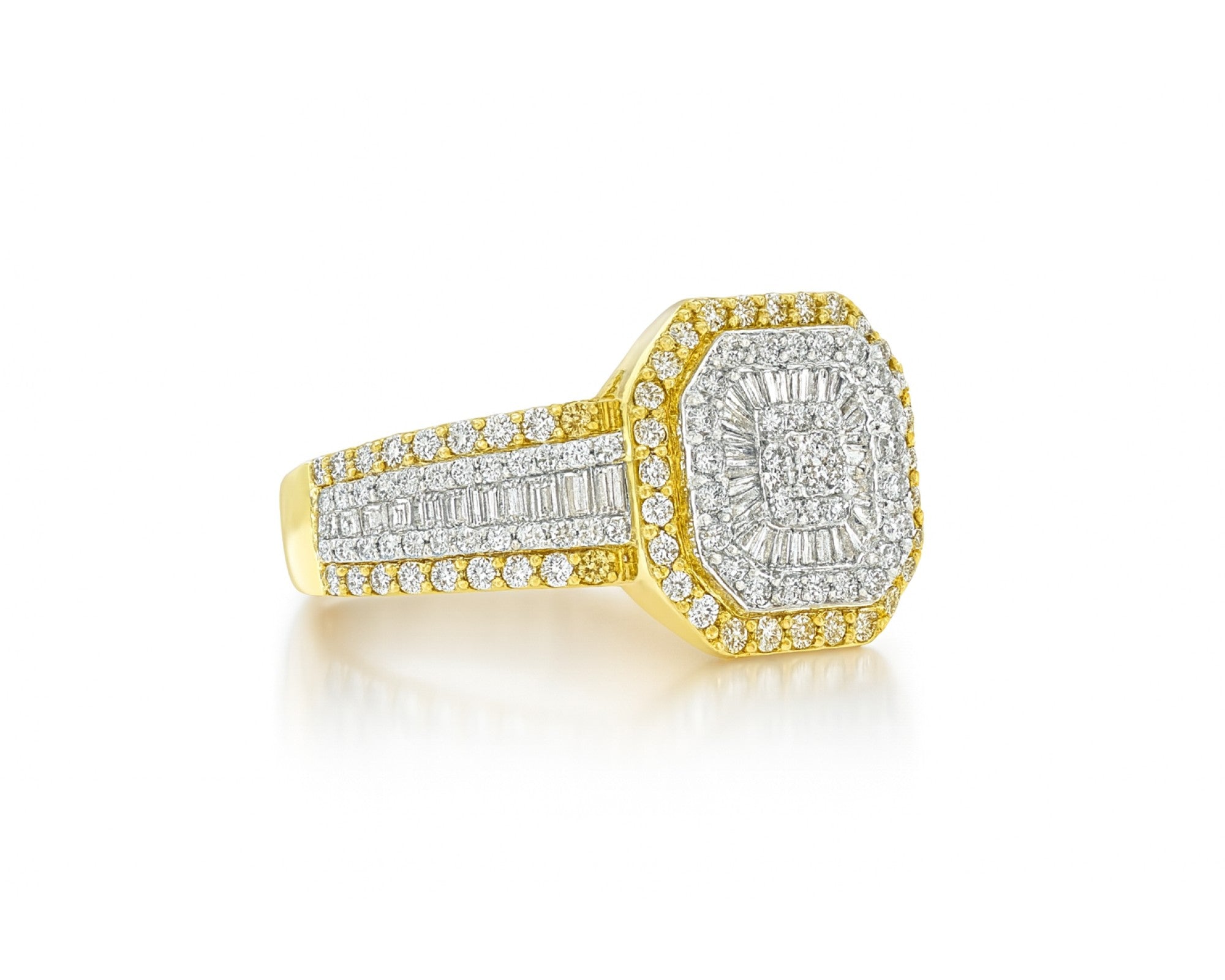 10K Two-Tone Gold Men's Octagon Ring with Baguette Accents 1.35ct – lifestyle 1228