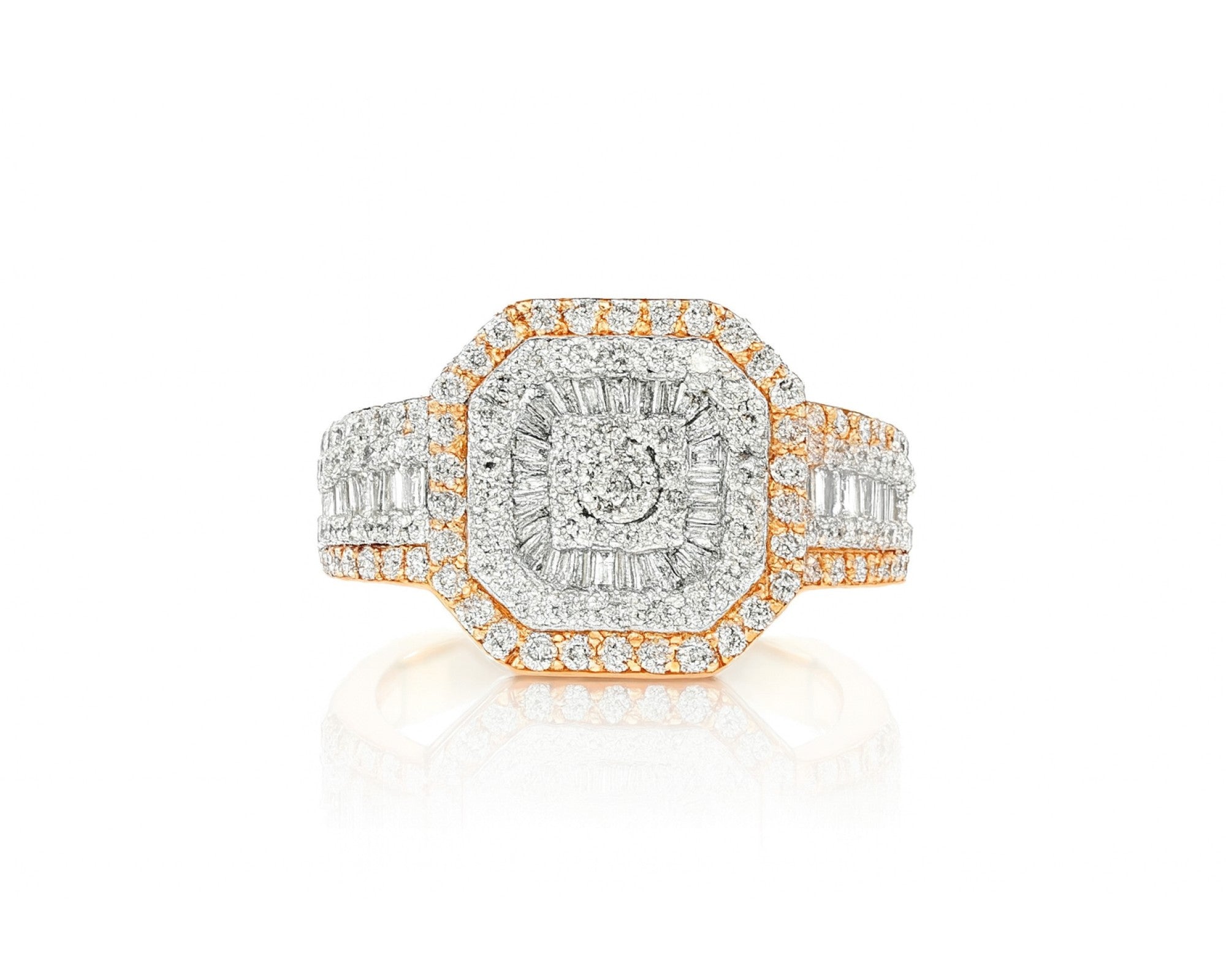 10K Two-Tone Gold Men's Octagon Ring with Baguette Accents 1.35ct – lifestyle 1229