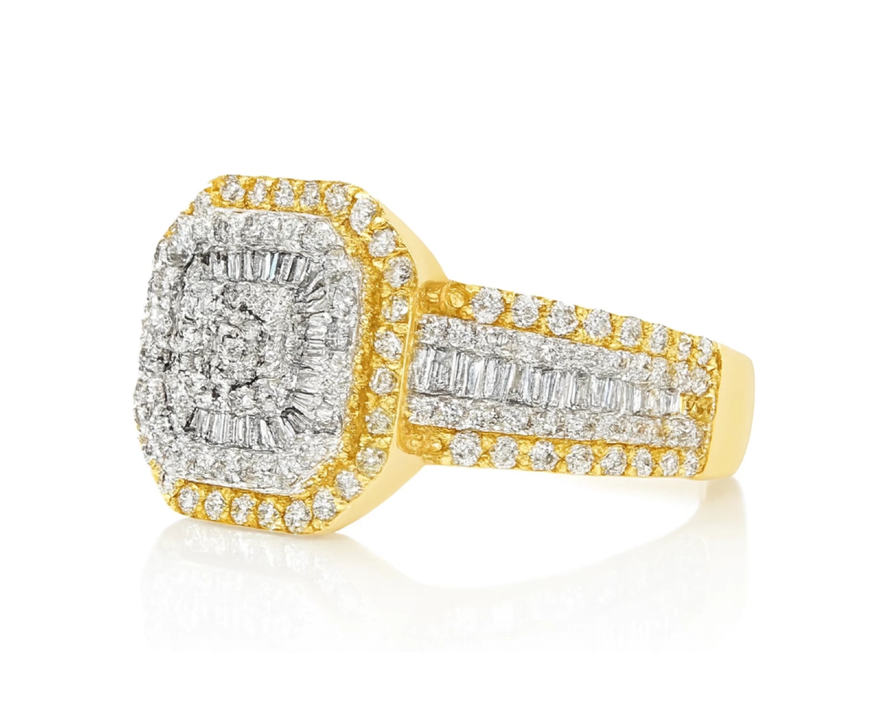 10K Two-Tone Gold Men's Octagon Ring with Baguette Accents 1.35ct – lifestyle 1231