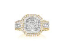 10K Two-Tone Gold Men's Octagon Ring with Baguette Accents 1.35ct