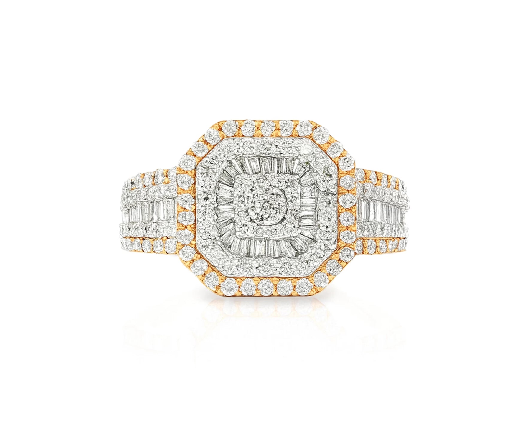 10K Two-Tone Gold Men's Octagon Ring with Baguette Accents 1.35ct – lifestyle 1421