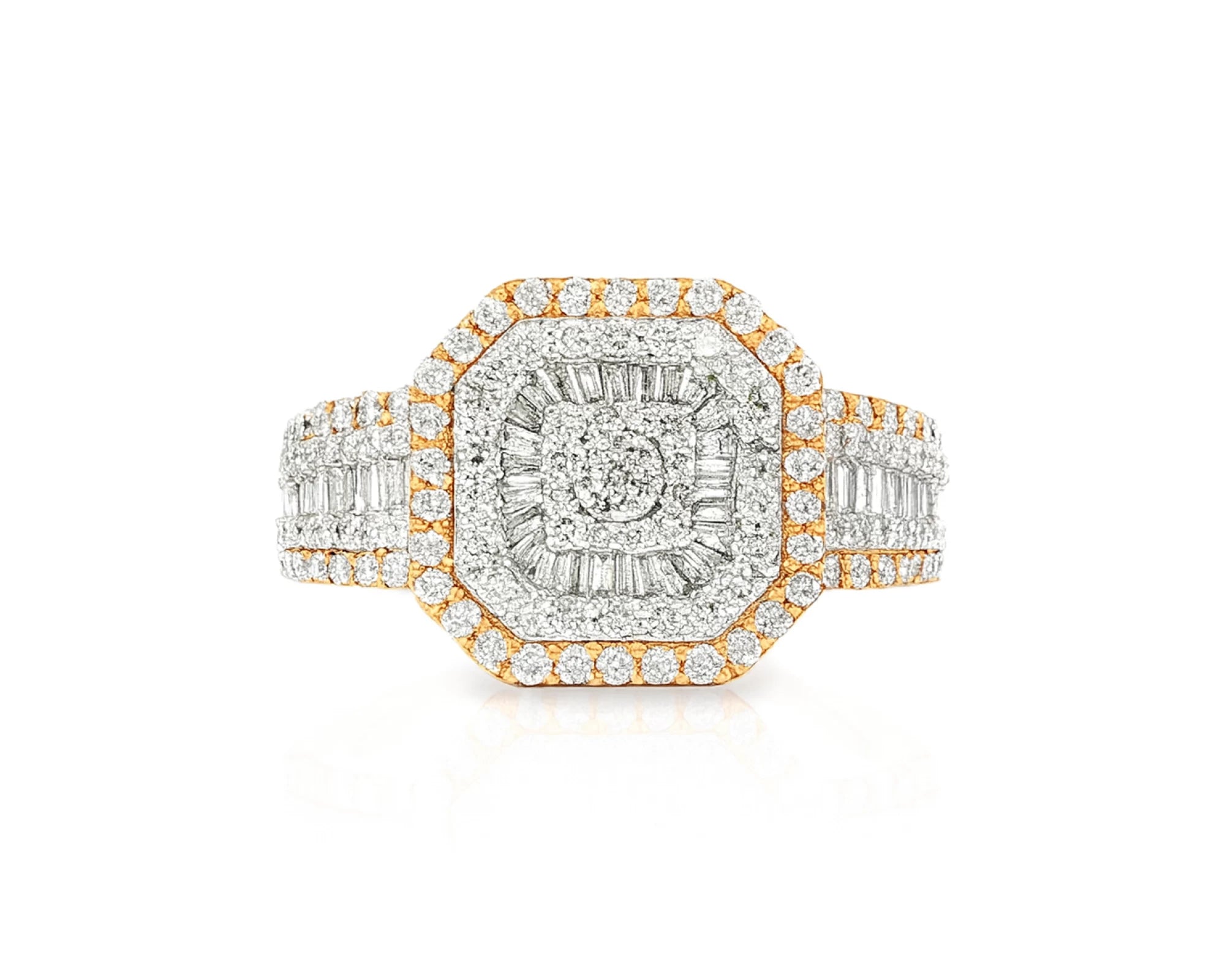10K Two-Tone Gold Men's Octagon Ring with Baguette Accents 1.35ct – lifestyle 1421
