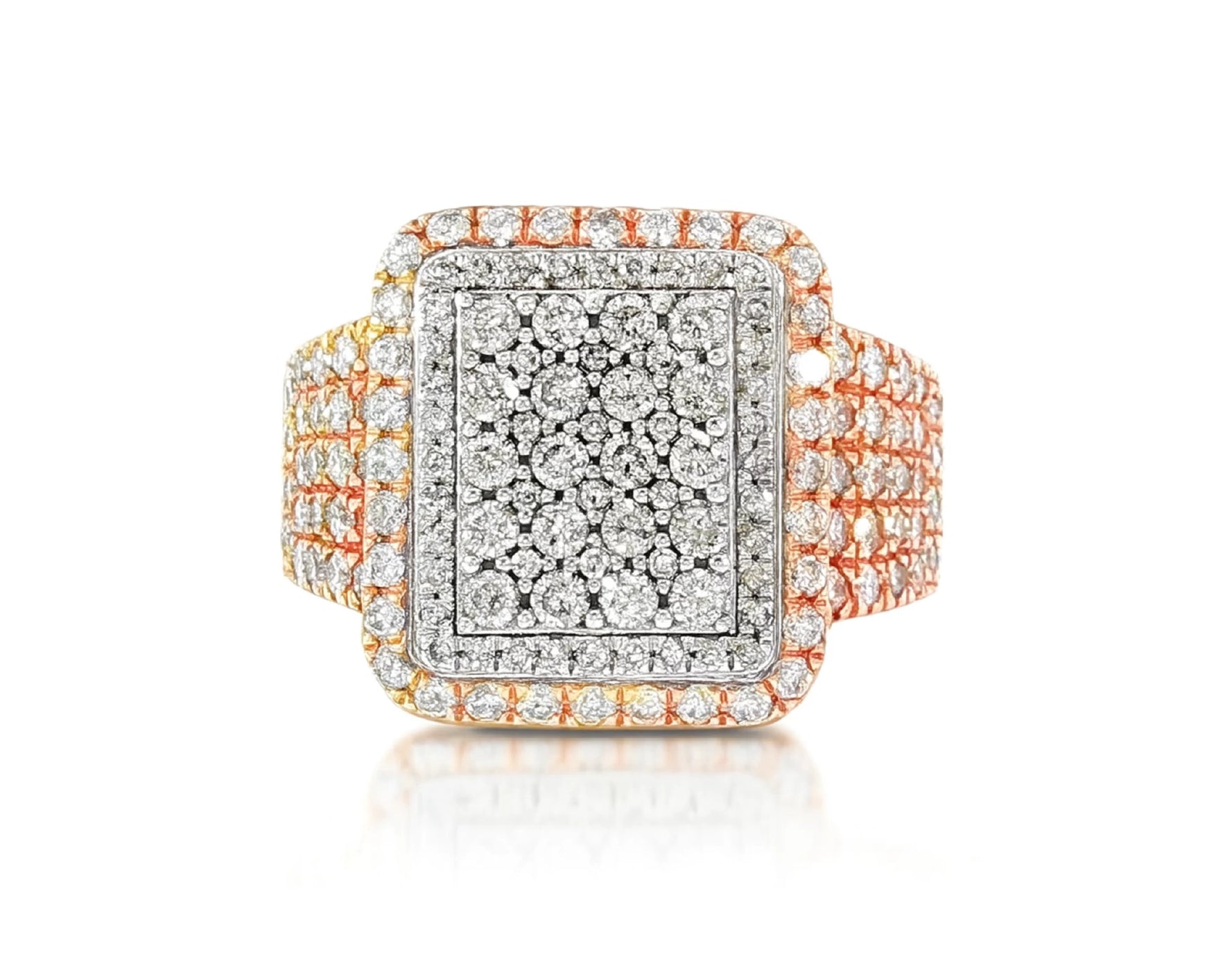 10K Two-Tone Gold Rectangle Diamond Ring for Men with Round Cut 2.95ct – lifestyle 1096