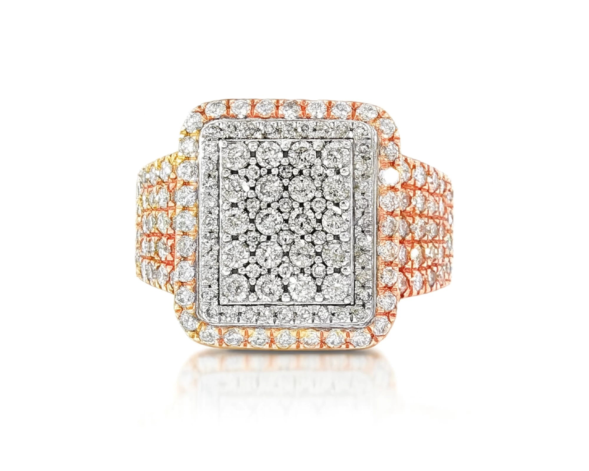 10K Two-Tone Gold Rectangle Diamond Ring for Men with Round Cut 2.95ct – lifestyle 1096