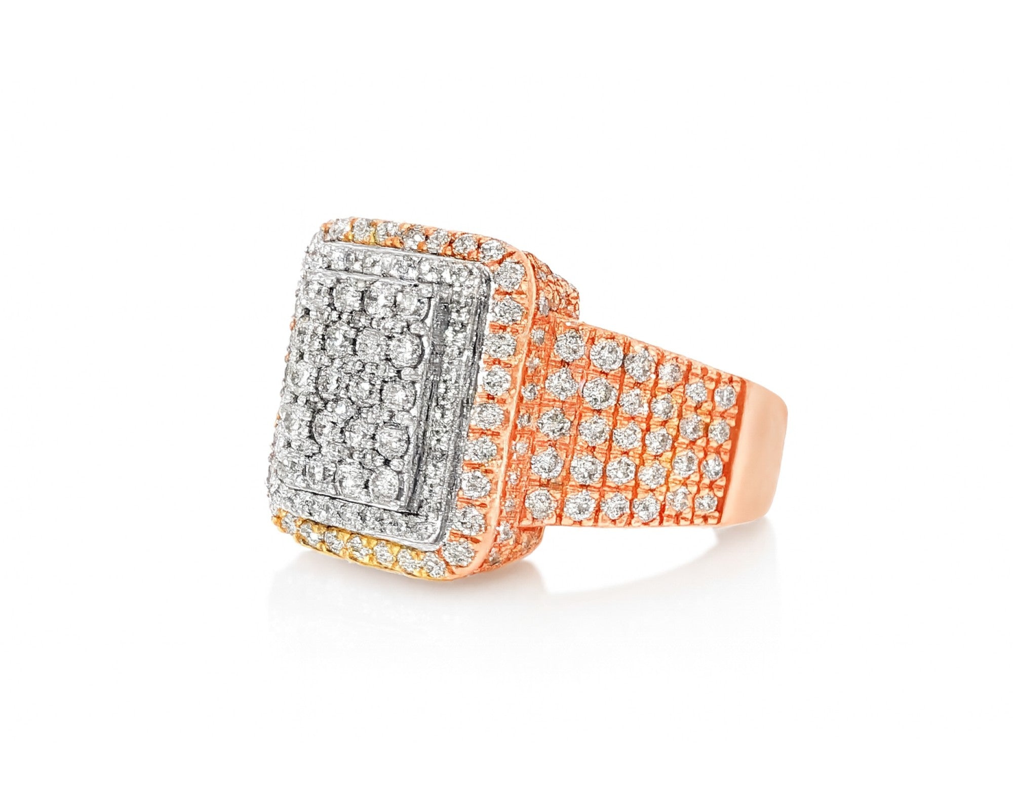 10K Two-Tone Gold Rectangle Diamond Ring for Men with Round Cut 2.95ct – lifestyle 1097
