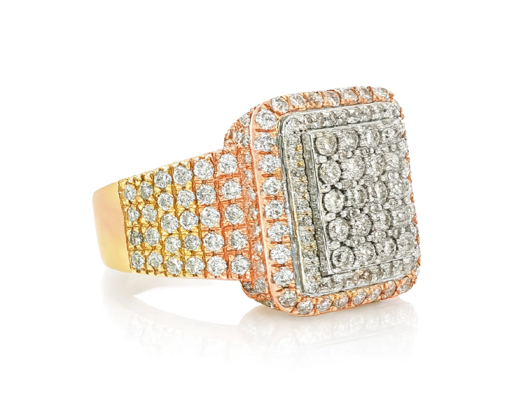 10K Two-Tone Gold Rectangle Diamond Ring for Men with Round Cut 2.95ct – lifestyle 1100