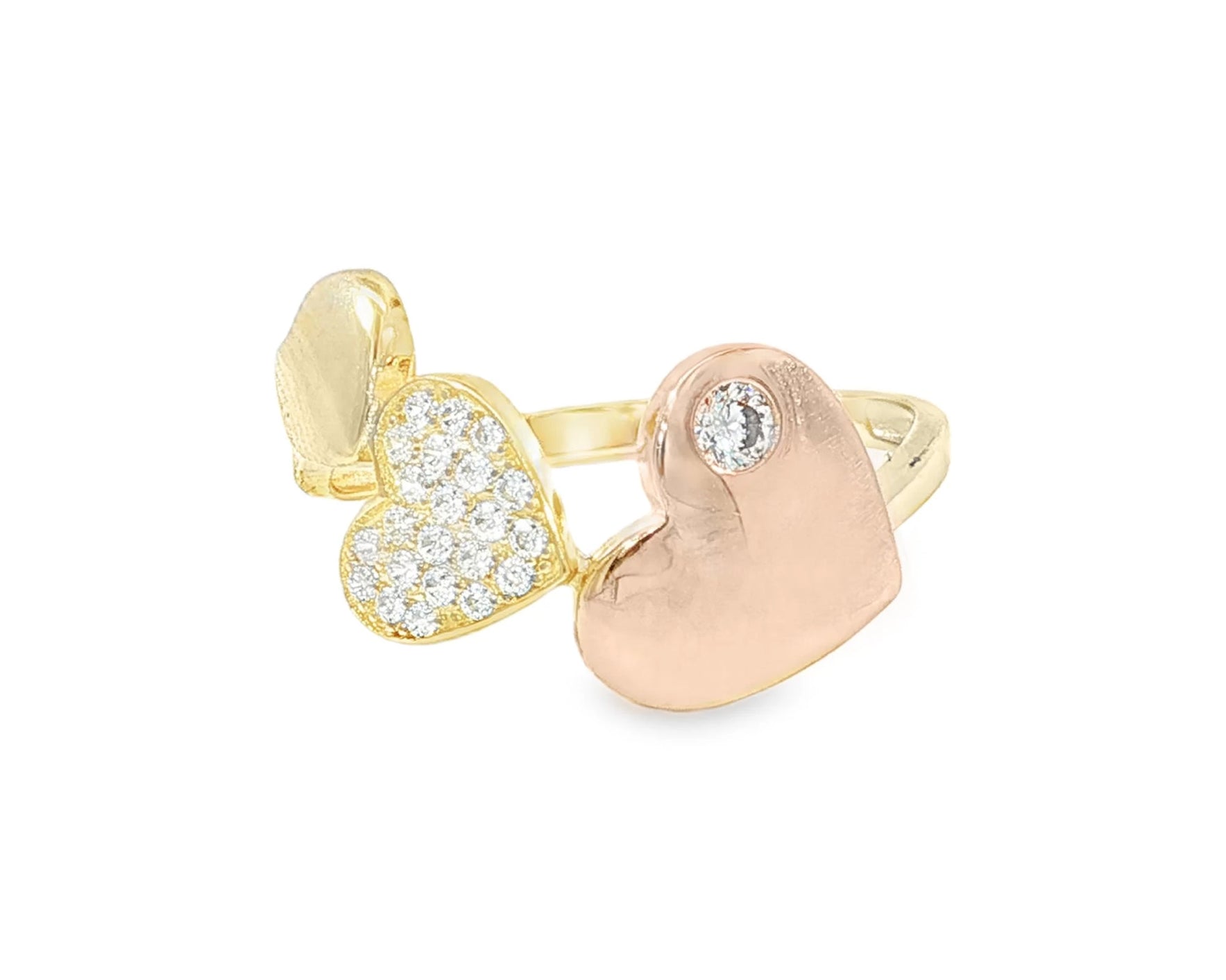10K Two-Tone Gold Three Heart Ring with Zirconia Accents – lifestyle 2913