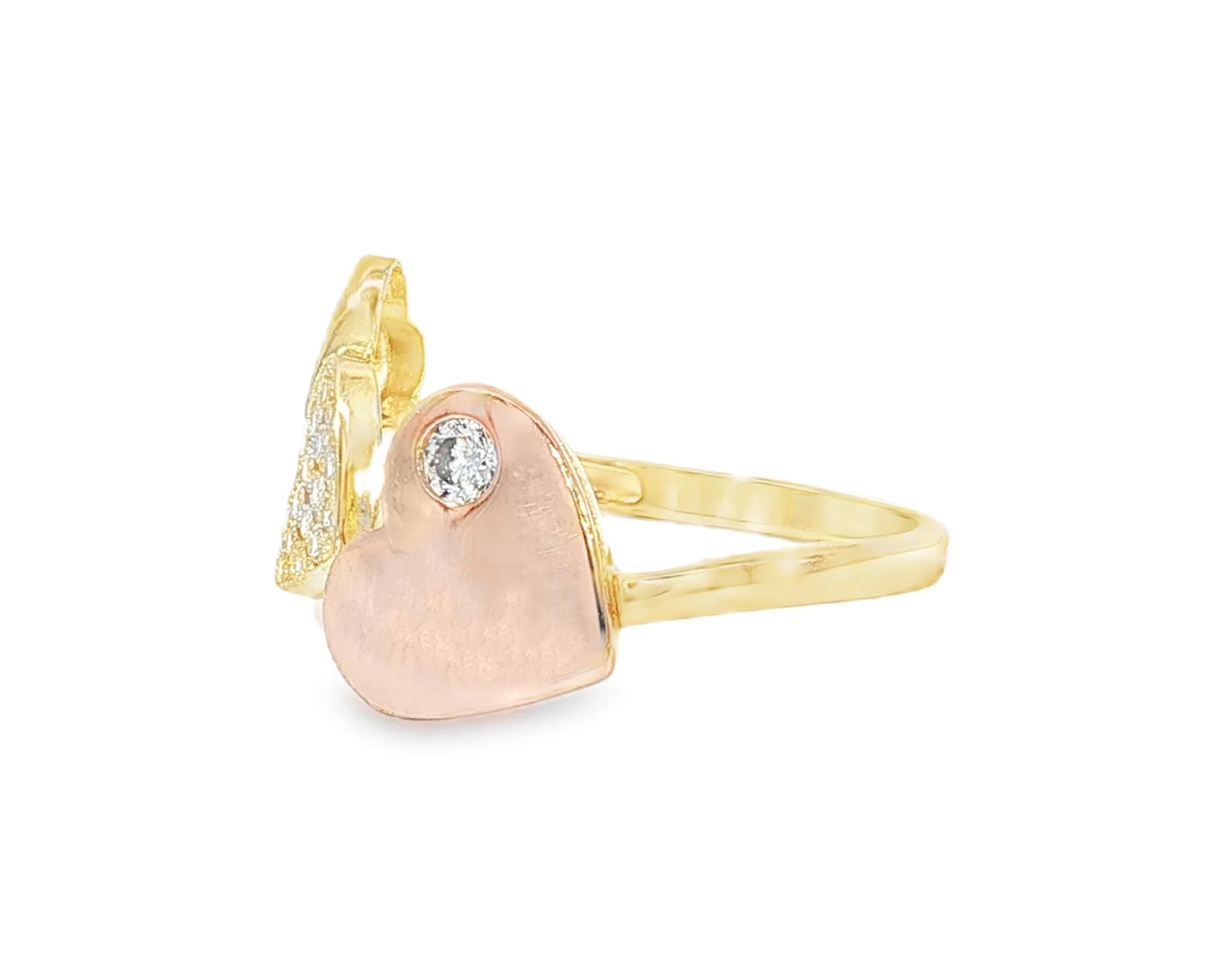 10K Two-Tone Gold Three Heart Ring with Zirconia Accents – lifestyle 2914