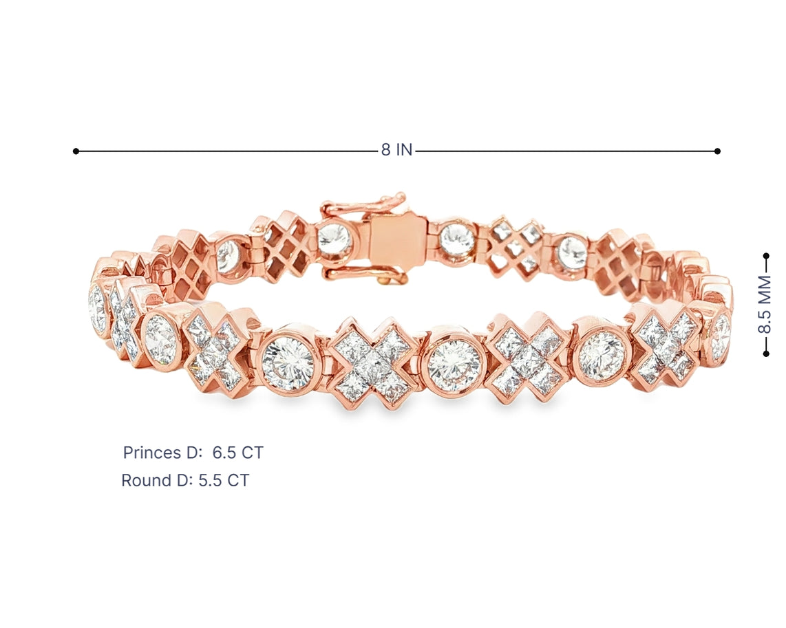 10k Gold Diamond Bracelet with Round & Princess-Cut Link Design 12.1 CT