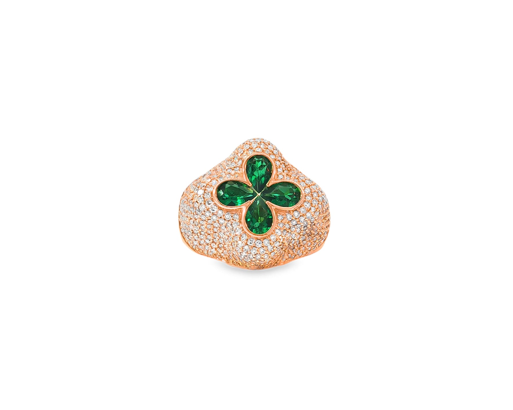 10k Gold Diamond Clover Ring with Pavé Design 2.15 CT