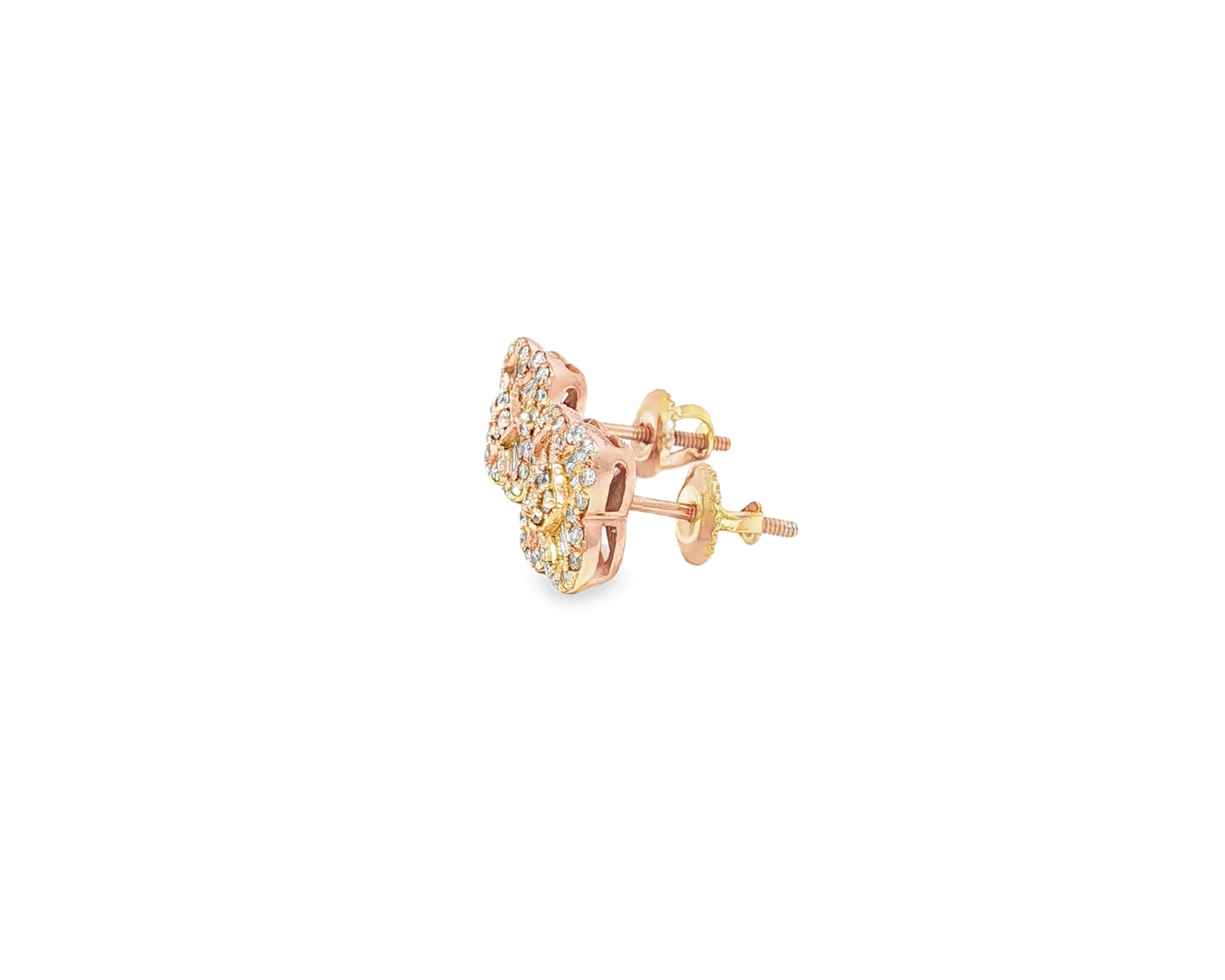10K Gold Diamond Clover Stud Earrings with Baguette Accents 0.50 CT