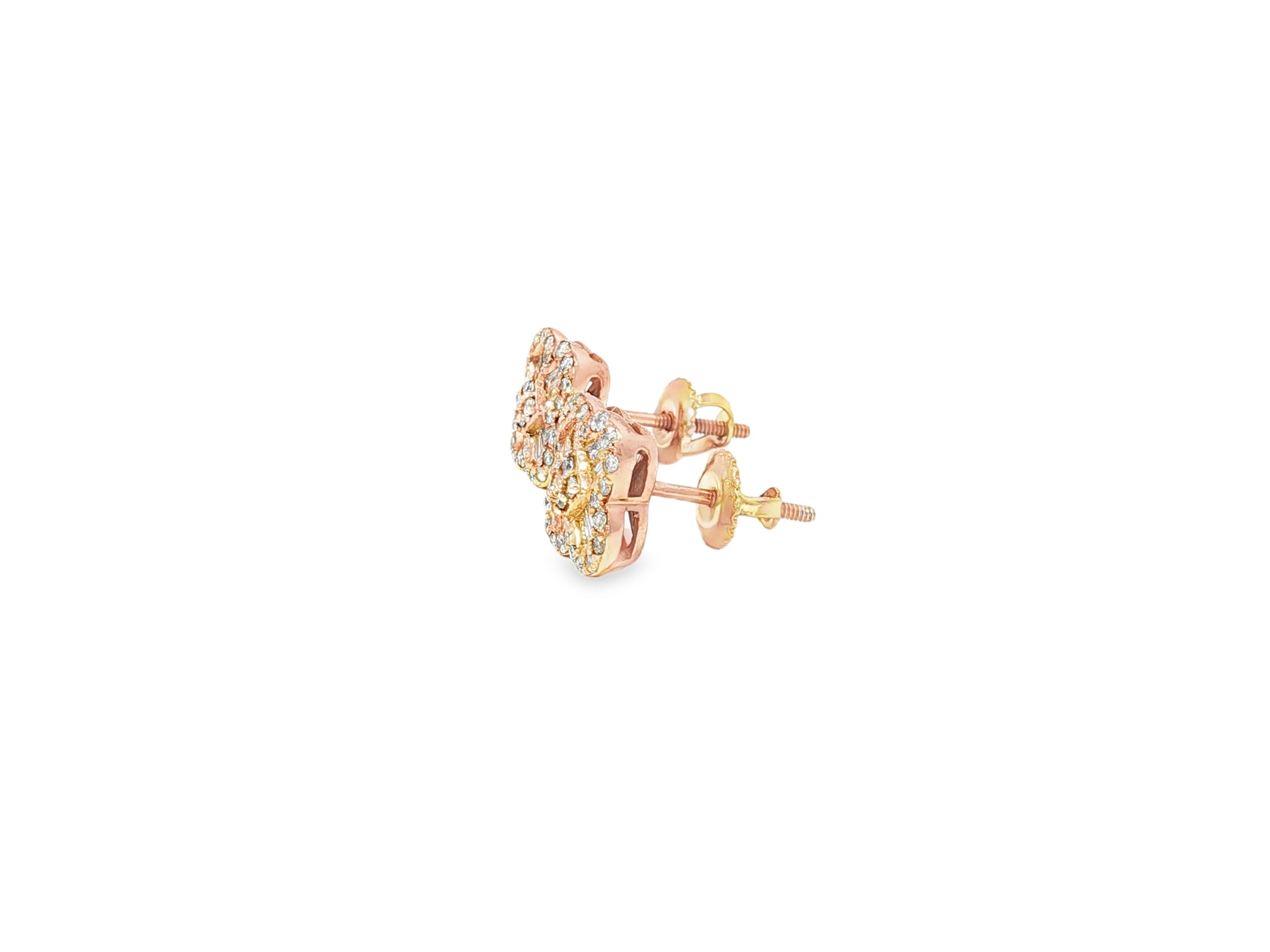 10K Gold Diamond Clover Stud Earrings with Baguette Accents 0.50 CT