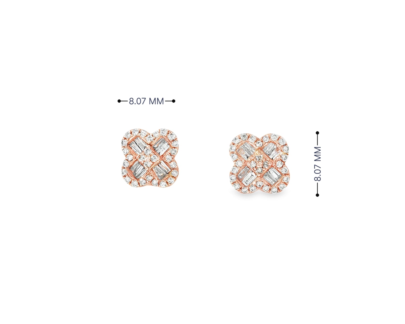 10K Gold Diamond Clover Stud Earrings with Baguette Accents 0.50 CT