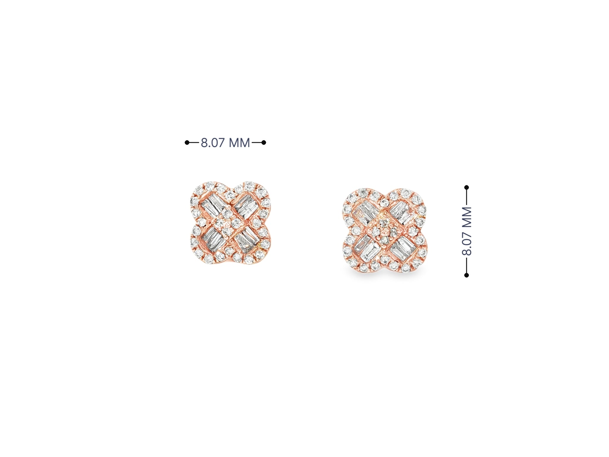 10K Gold Diamond Clover Stud Earrings with Baguette Accents 0.50 CT