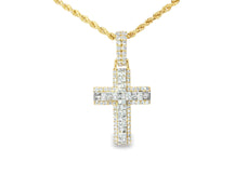 10k Gold Diamond Cross Pendant with Baguette Core 1.30ct