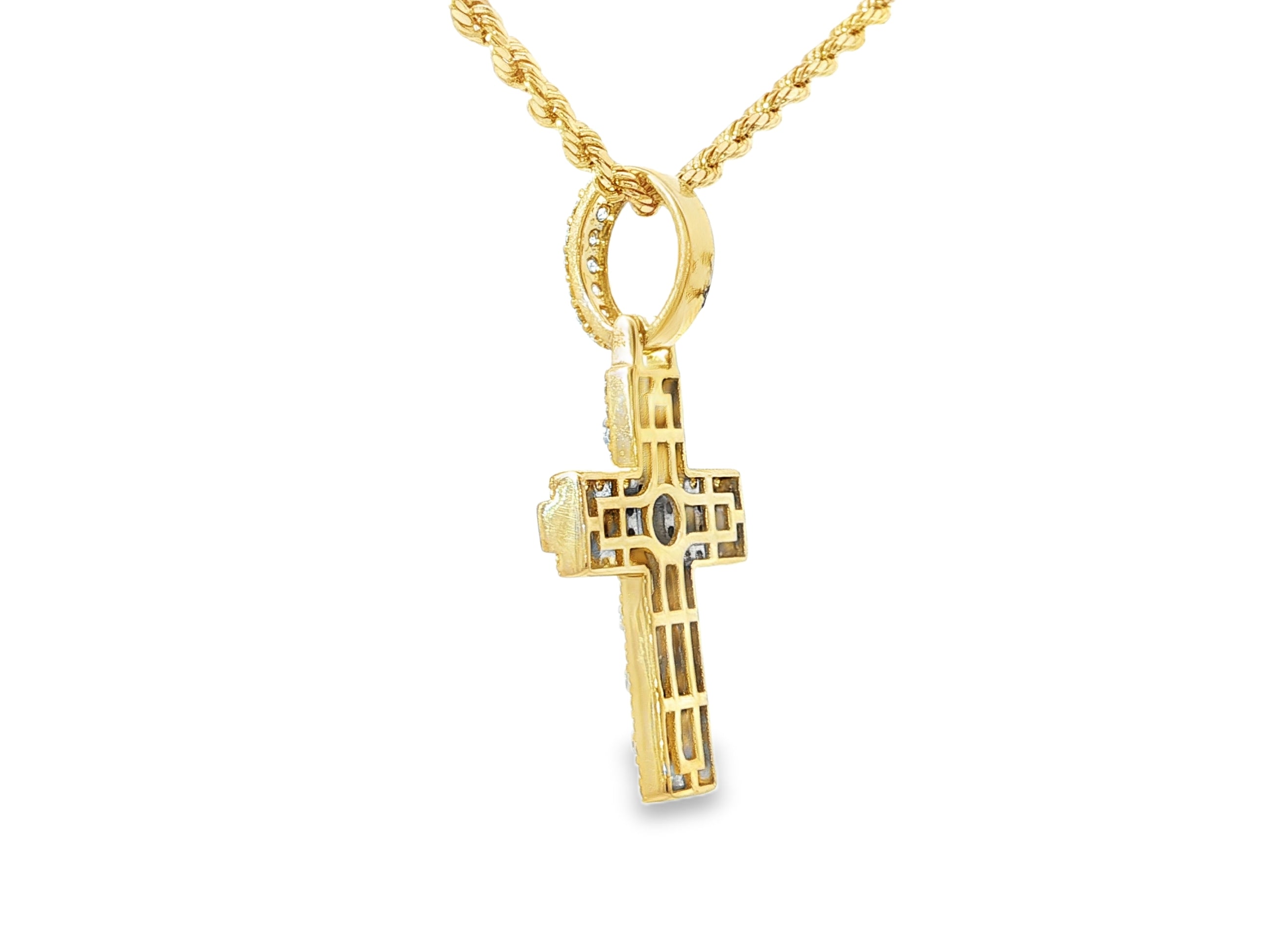 10k Gold Diamond Cross Pendant with Baguette Core 1.30ct