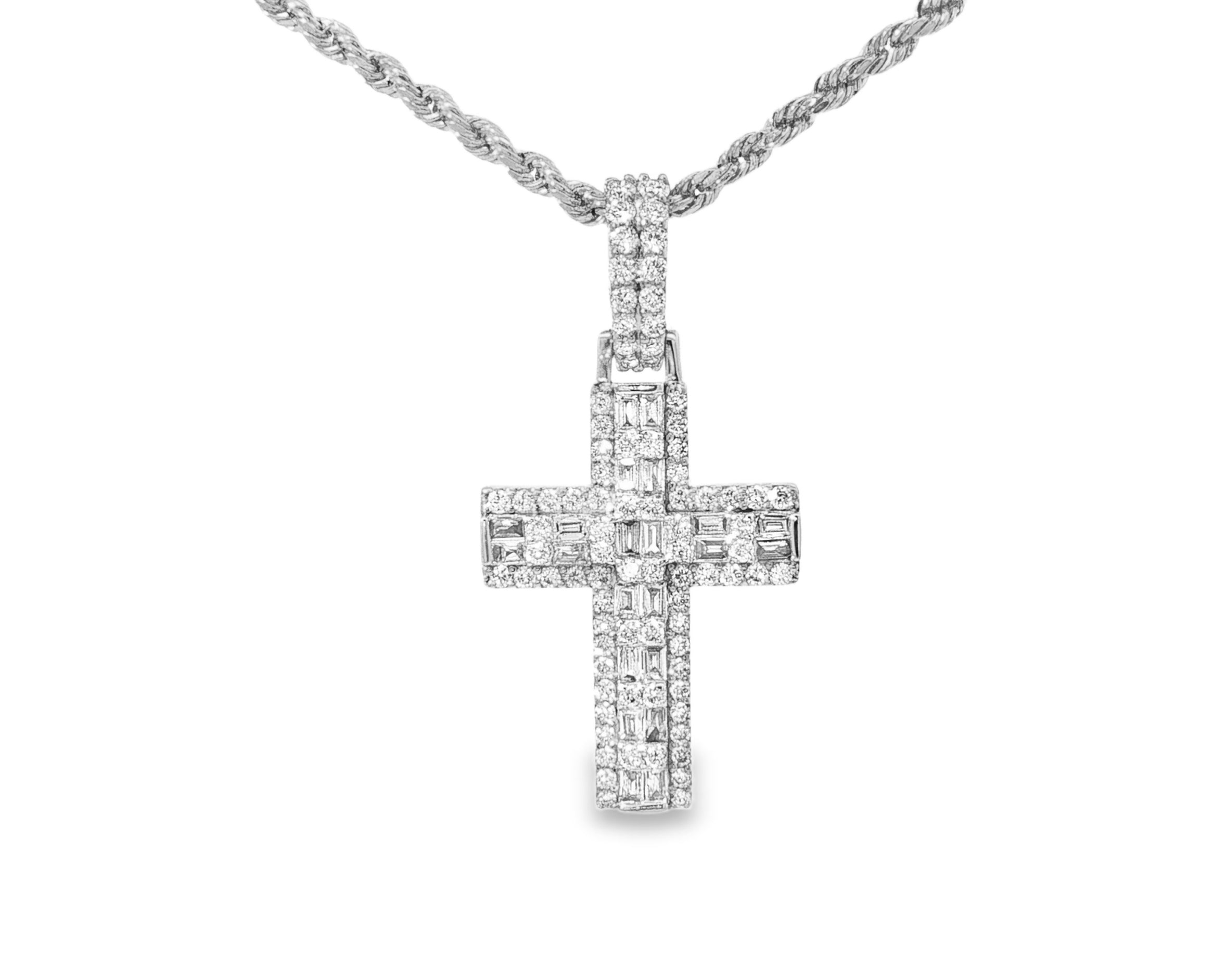 10k Gold Diamond Cross Pendant with Baguette Core 1.30ct