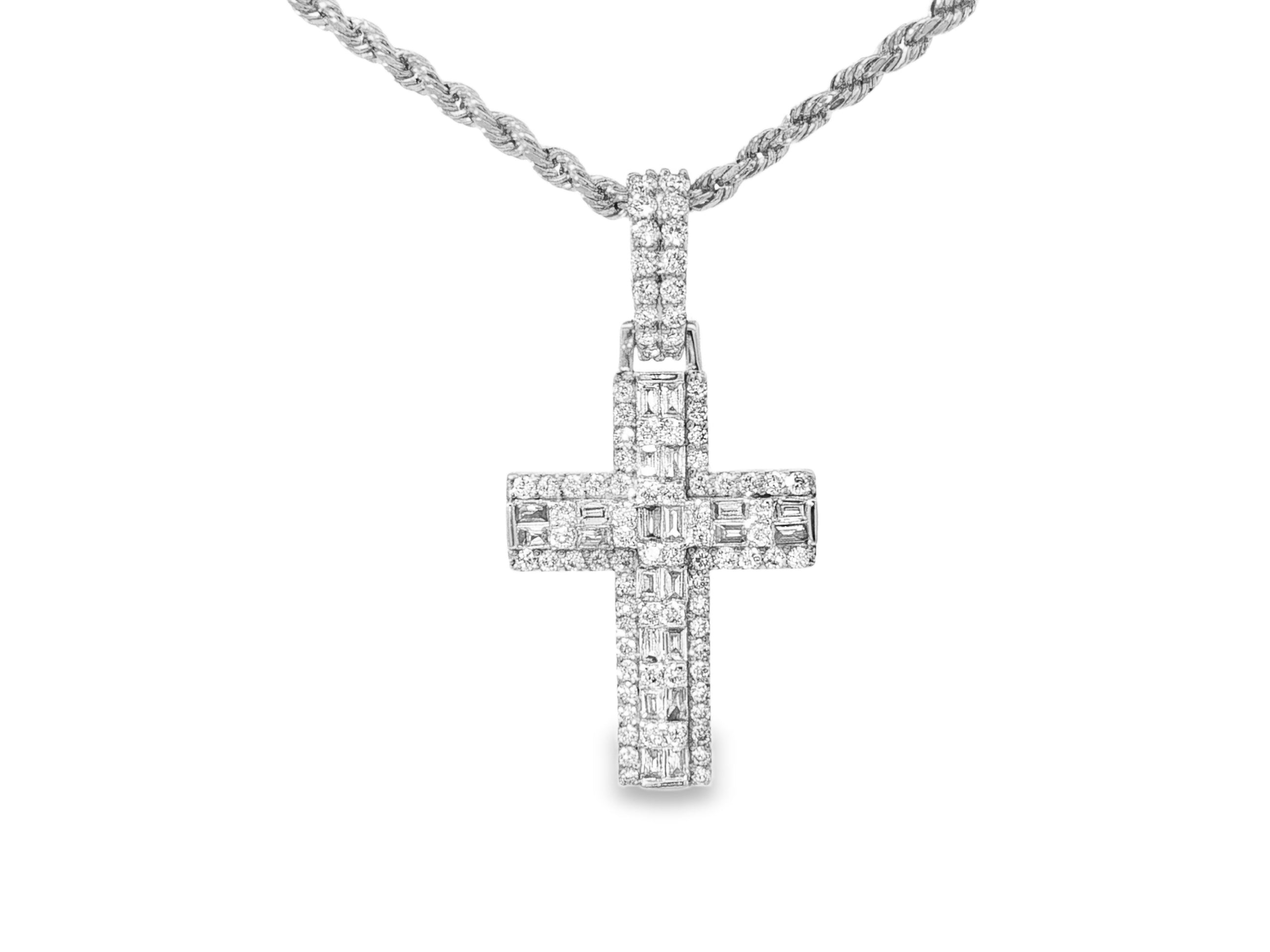 10k Gold Diamond Cross Pendant with Baguette Core 1.30ct