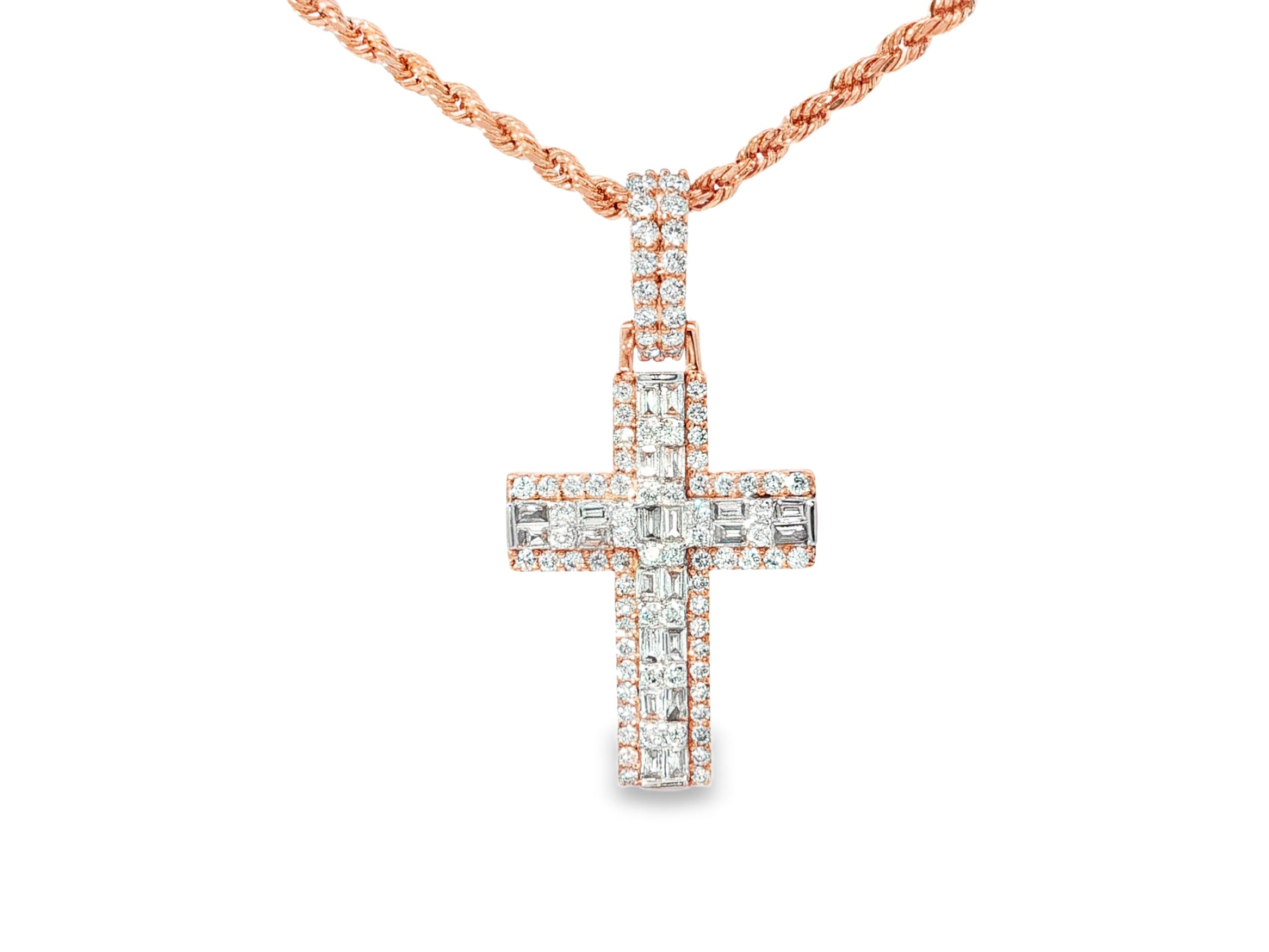 10k Gold Diamond Cross Pendant with Baguette Core 1.30ct