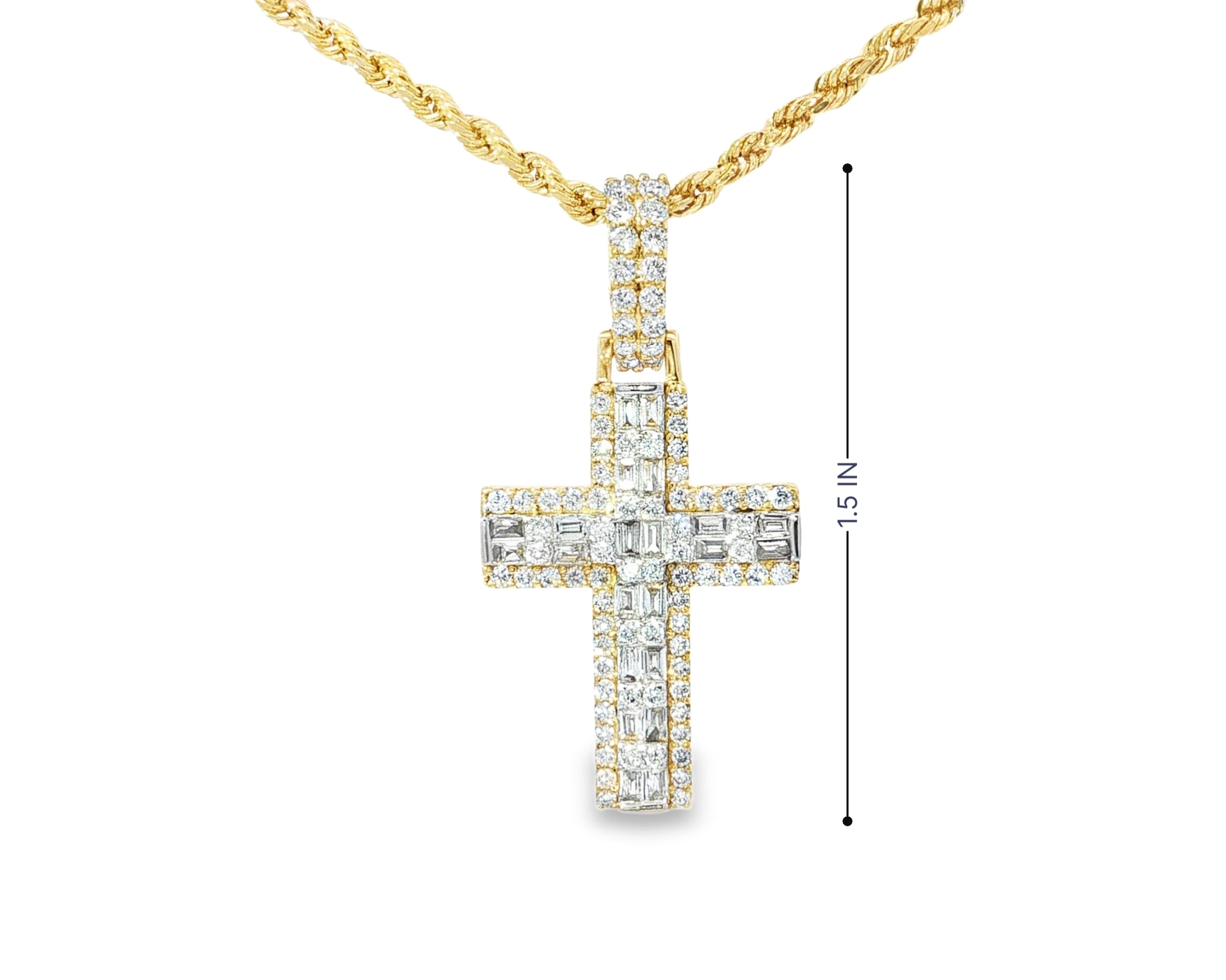 10k Gold Diamond Cross Pendant with Baguette Core 1.30ct