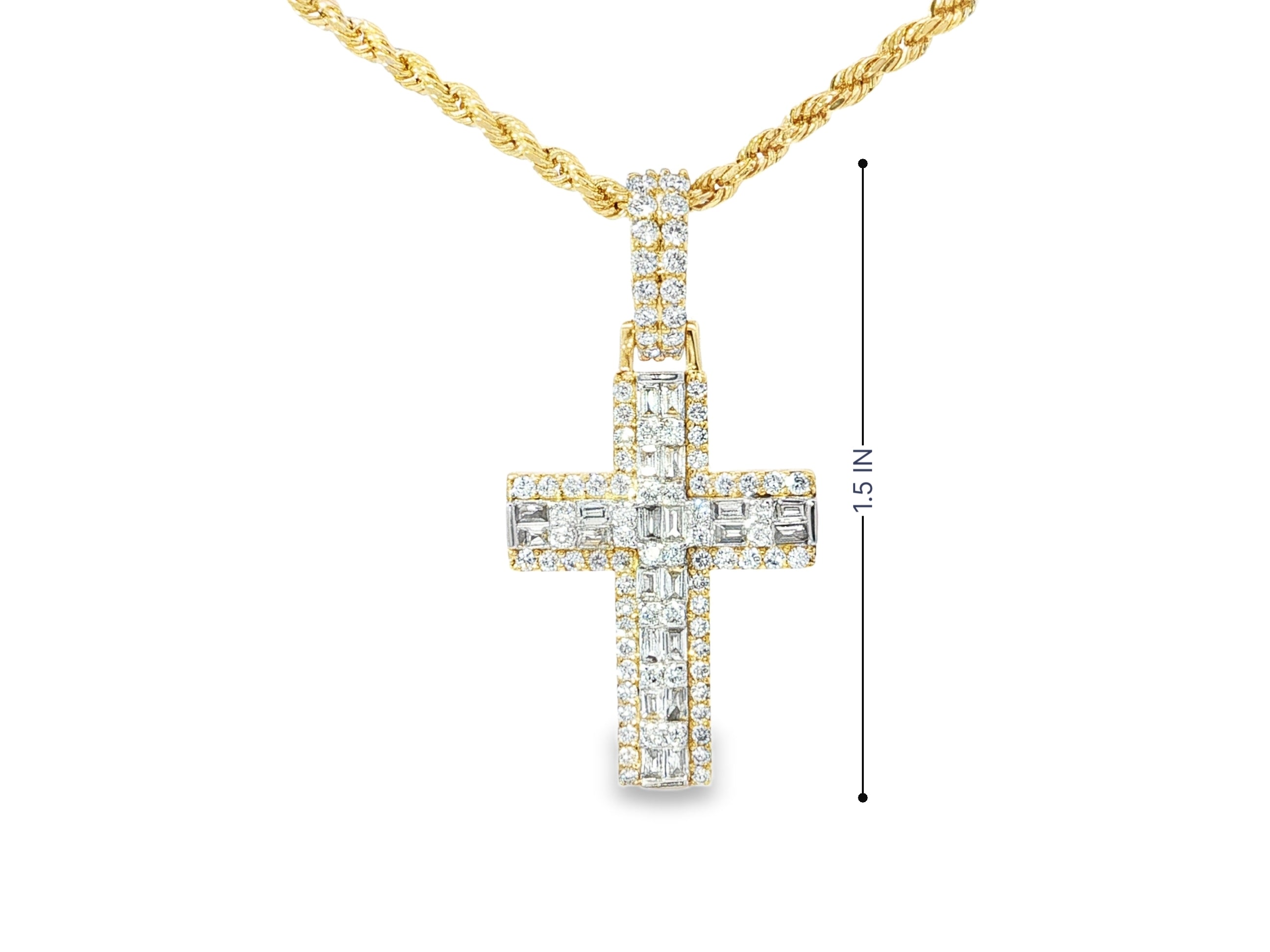 10k Gold Diamond Cross Pendant with Baguette Core 1.30ct