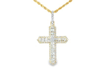 10k Gold Diamond Cross Pendant with Baguette & Round Design 1.75ct