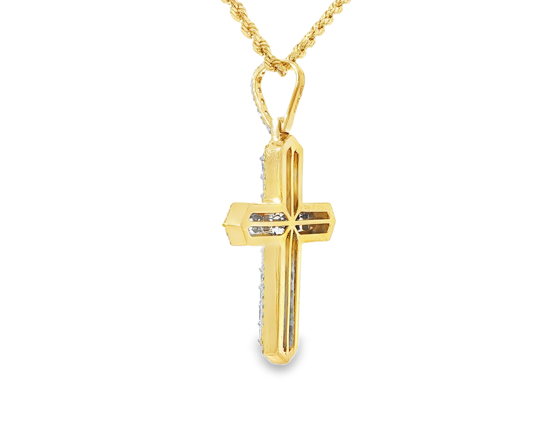 10k Gold Diamond Cross Pendant with Baguette & Round Design 1.75ct