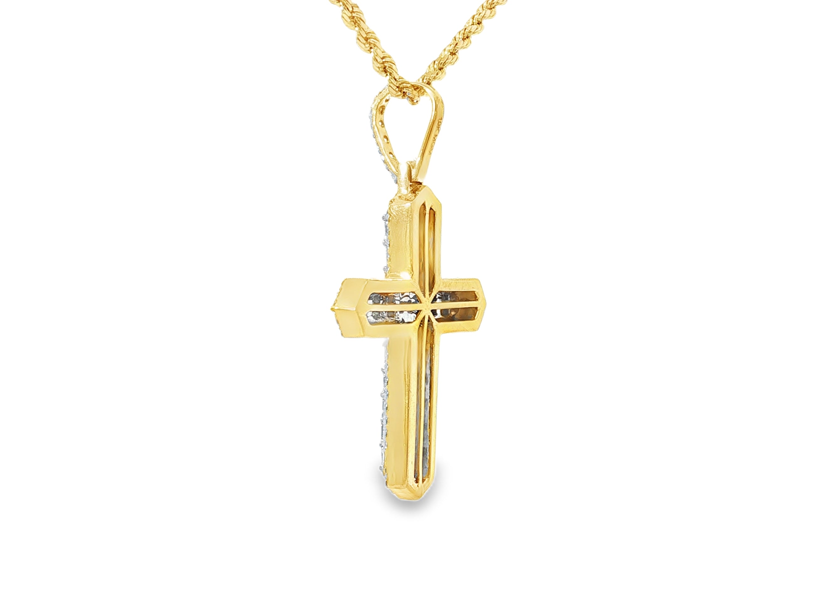 10k Gold Diamond Cross Pendant with Baguette & Round Design 1.75ct