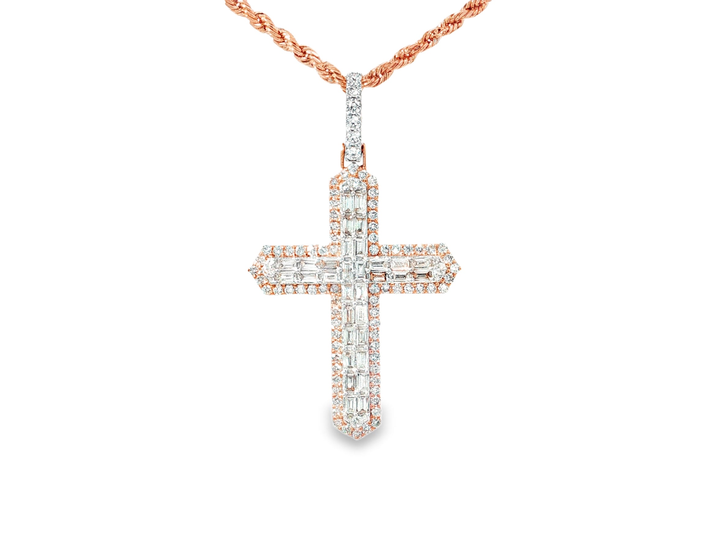 10k Gold Diamond Cross Pendant with Baguette & Round Design 1.75ct
