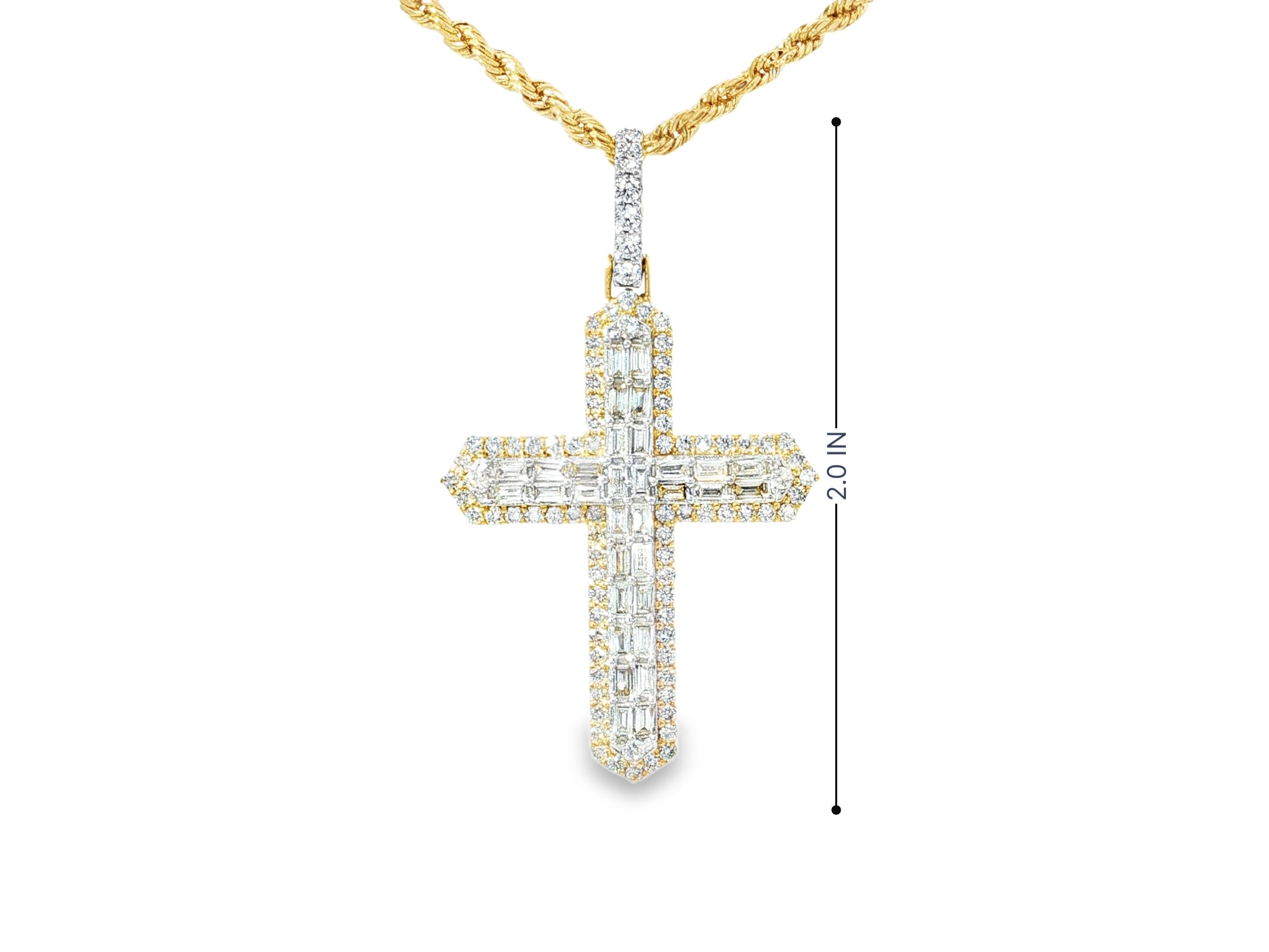 10k Gold Diamond Cross Pendant with Baguette & Round Design 1.75ct