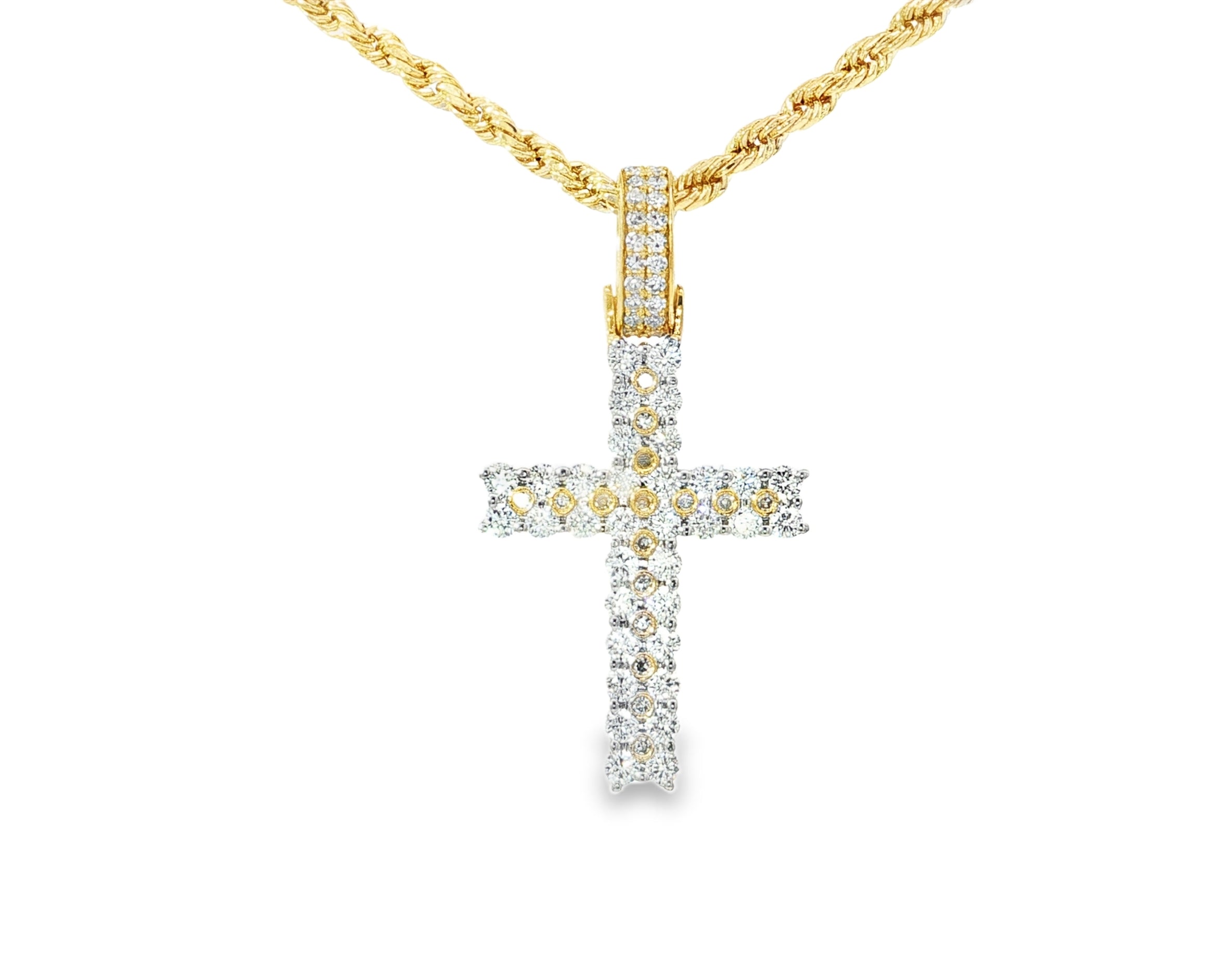 10k Gold Diamond Cross Pendant with Round Brilliant Pavé Design 0.95ct