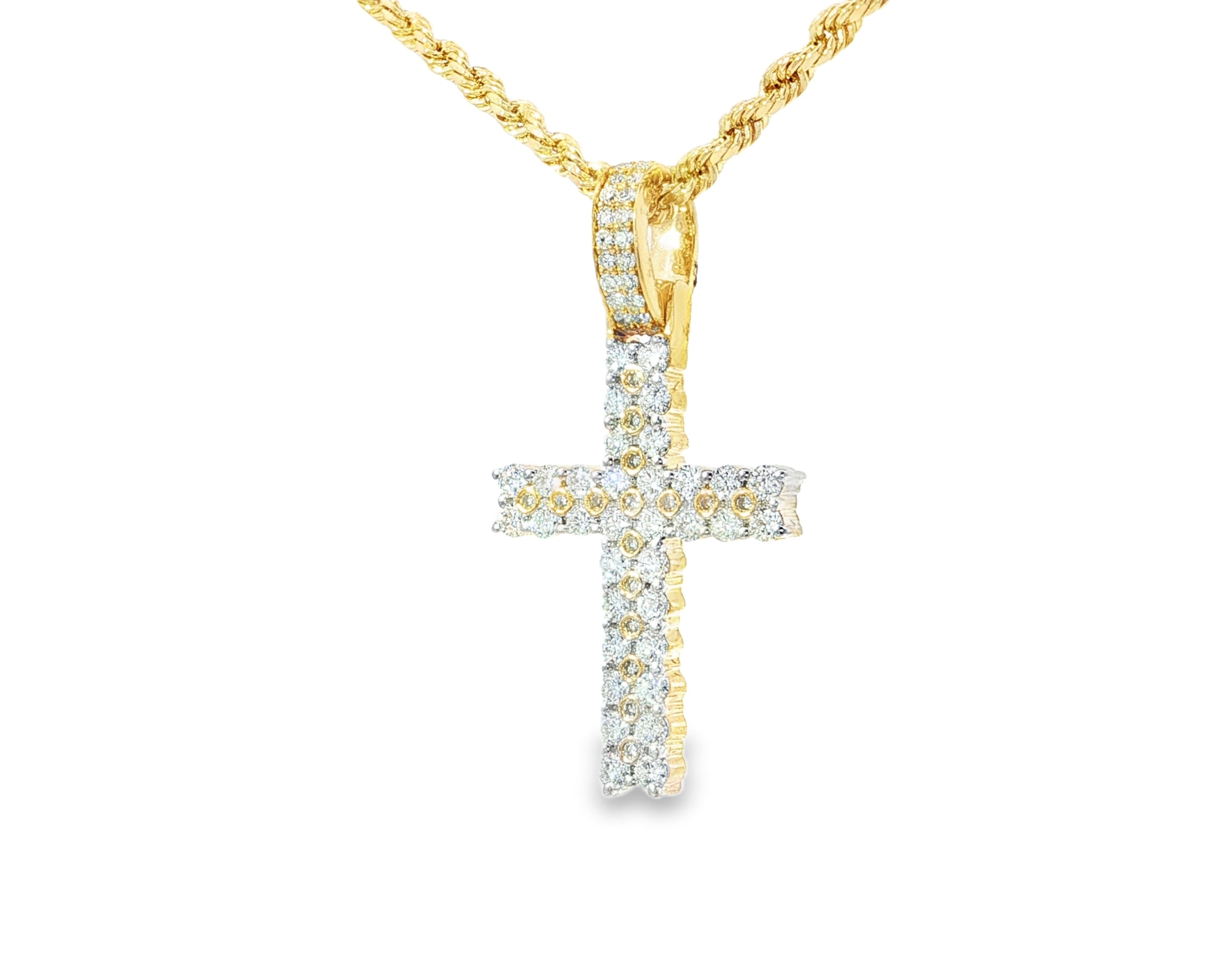10k Gold Diamond Cross Pendant with Round Brilliant Pavé Design 0.95ct