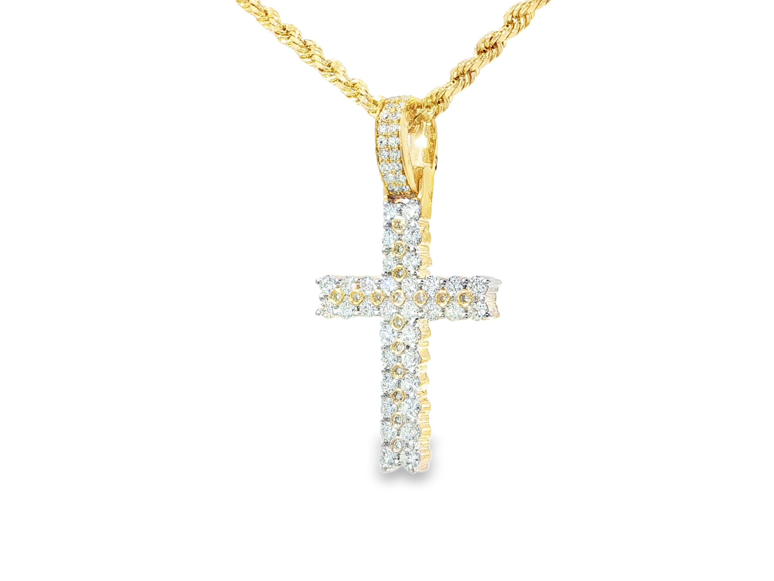 10k Gold Diamond Cross Pendant with Round Brilliant Pavé Design 0.95ct