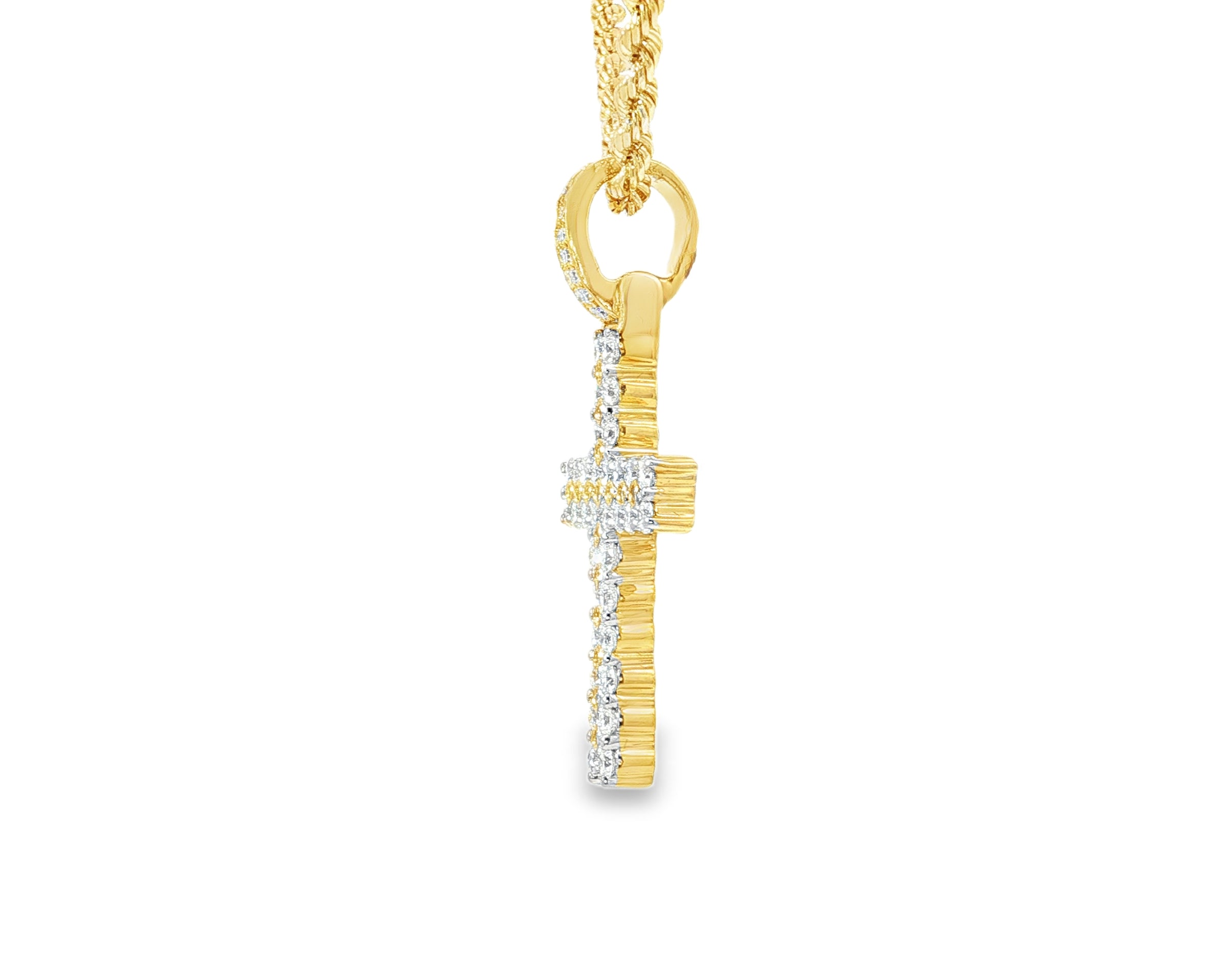 10k Gold Diamond Cross Pendant with Round Brilliant Pavé Design 0.95ct