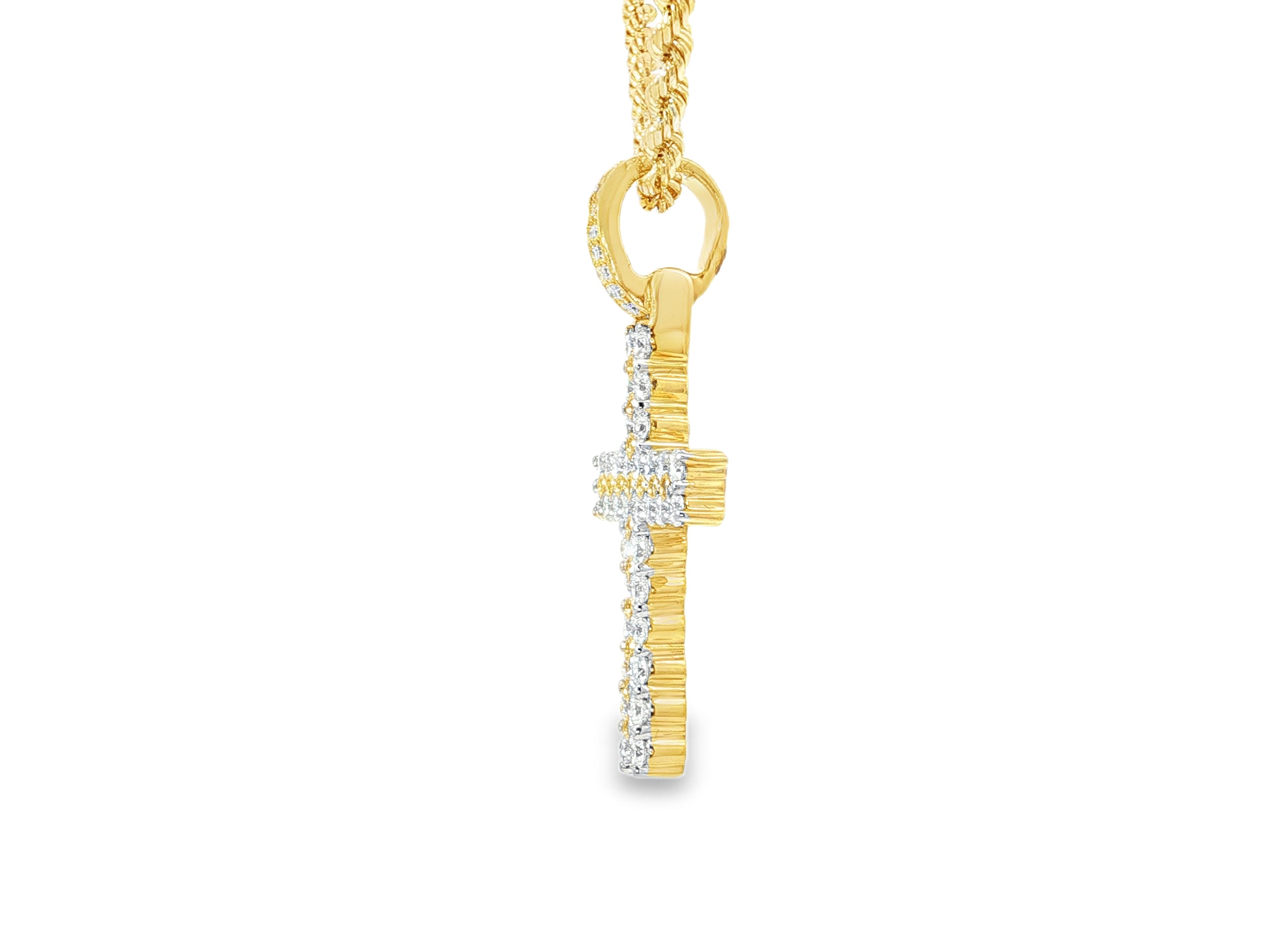 10k Gold Diamond Cross Pendant with Round Brilliant Pavé Design 0.95ct