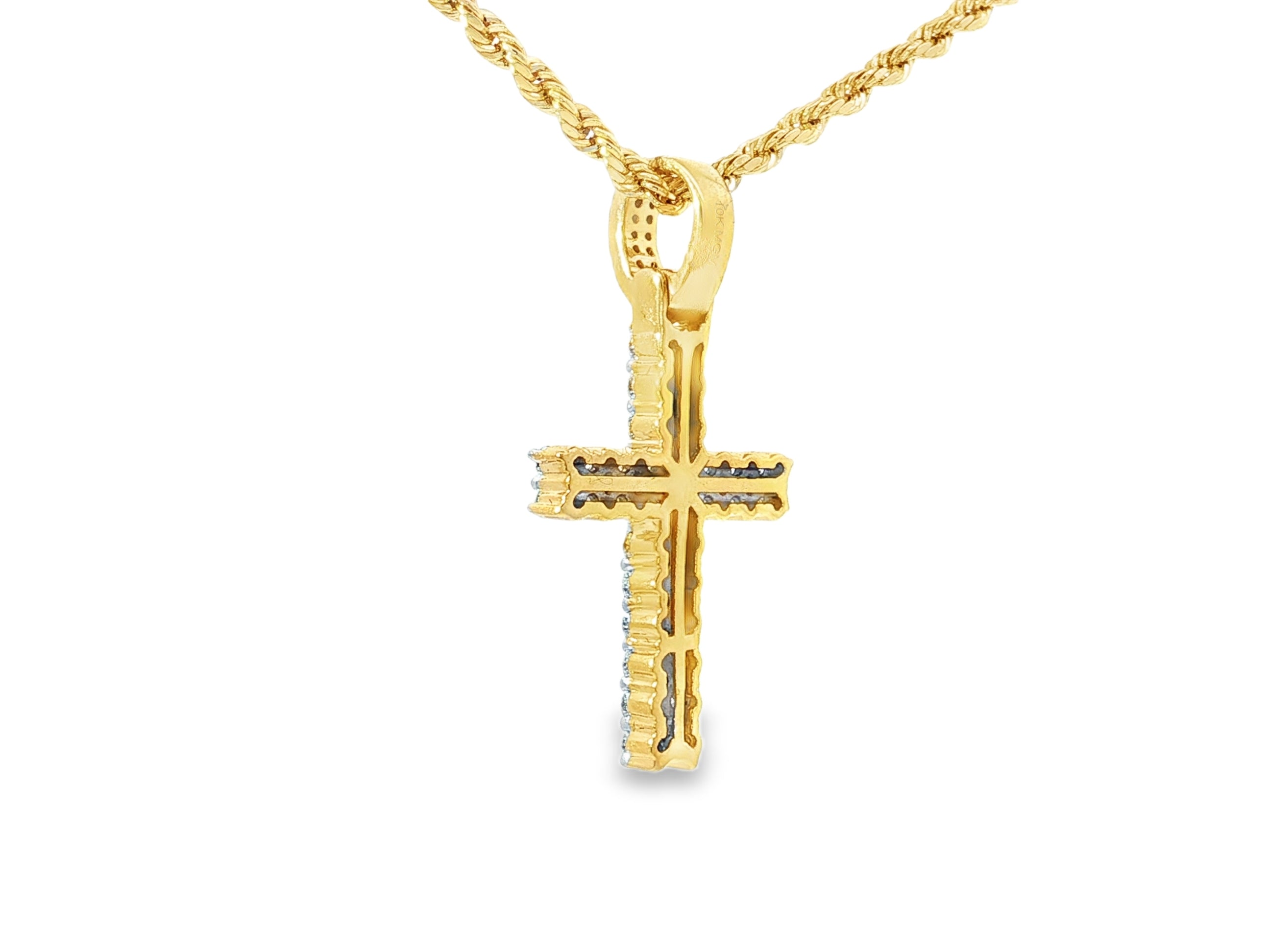 10k Gold Diamond Cross Pendant with Round Brilliant Pavé Design 0.95ct