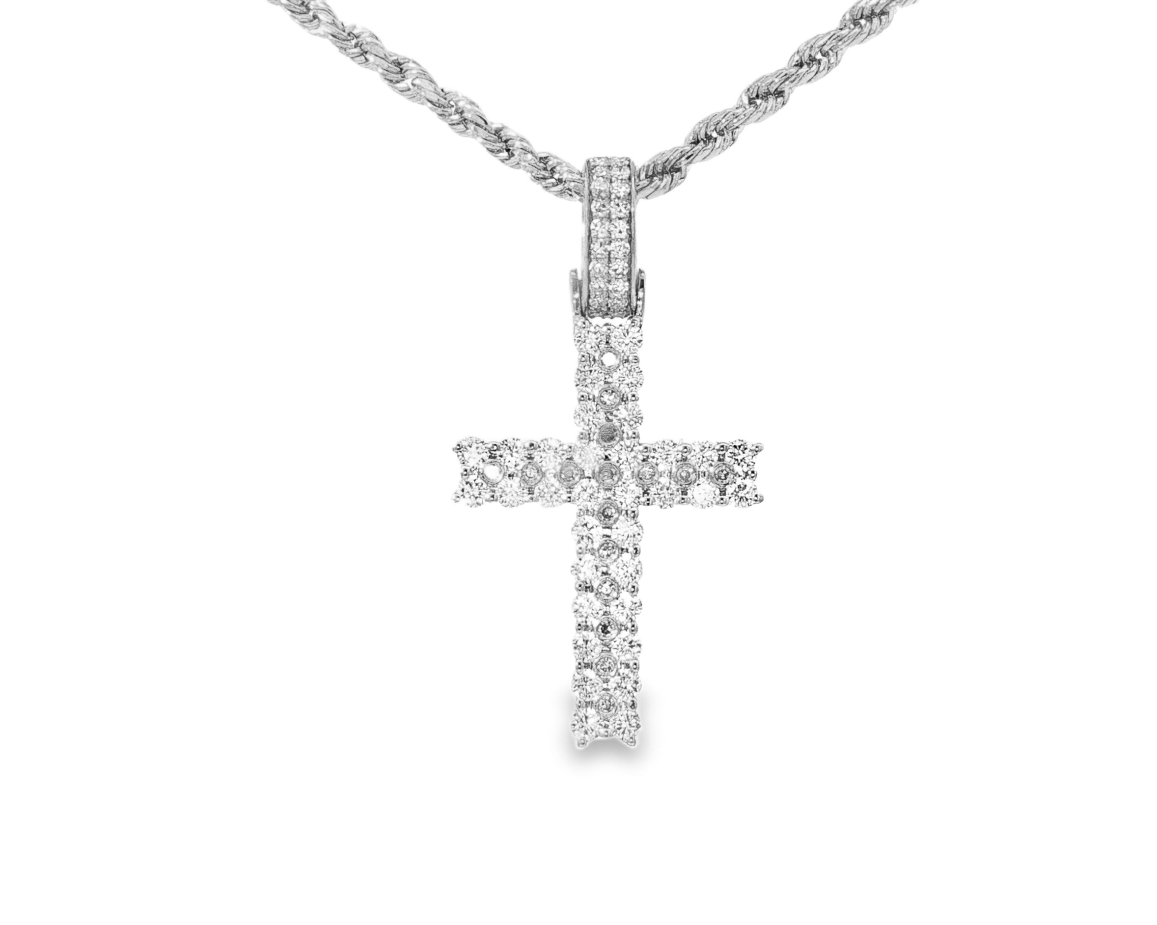 10k Gold Diamond Cross Pendant with Round Brilliant Pavé Design 0.95ct