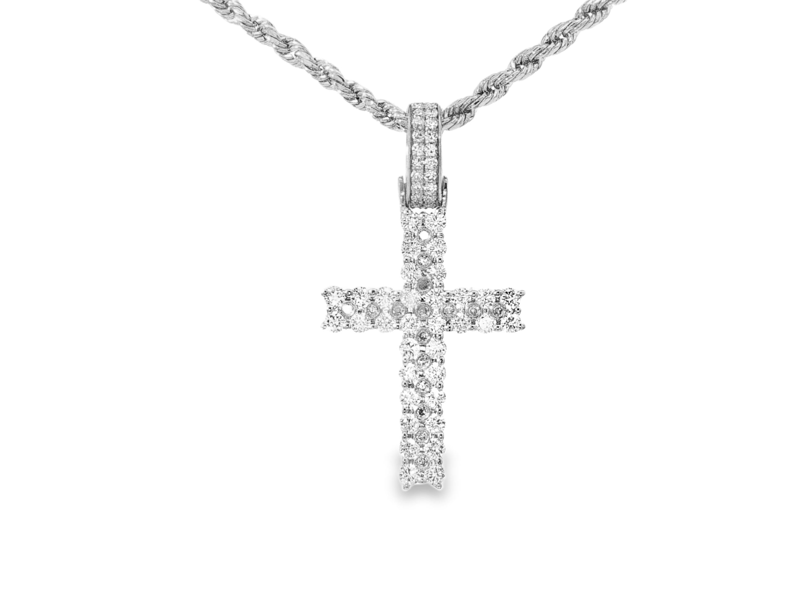 10k Gold Diamond Cross Pendant with Round Brilliant Pavé Design 0.95ct