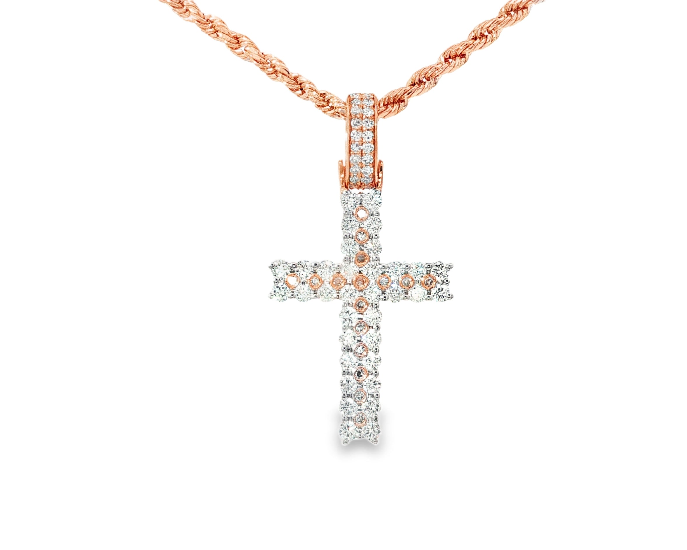 10k Gold Diamond Cross Pendant with Round Brilliant Pavé Design 0.95ct