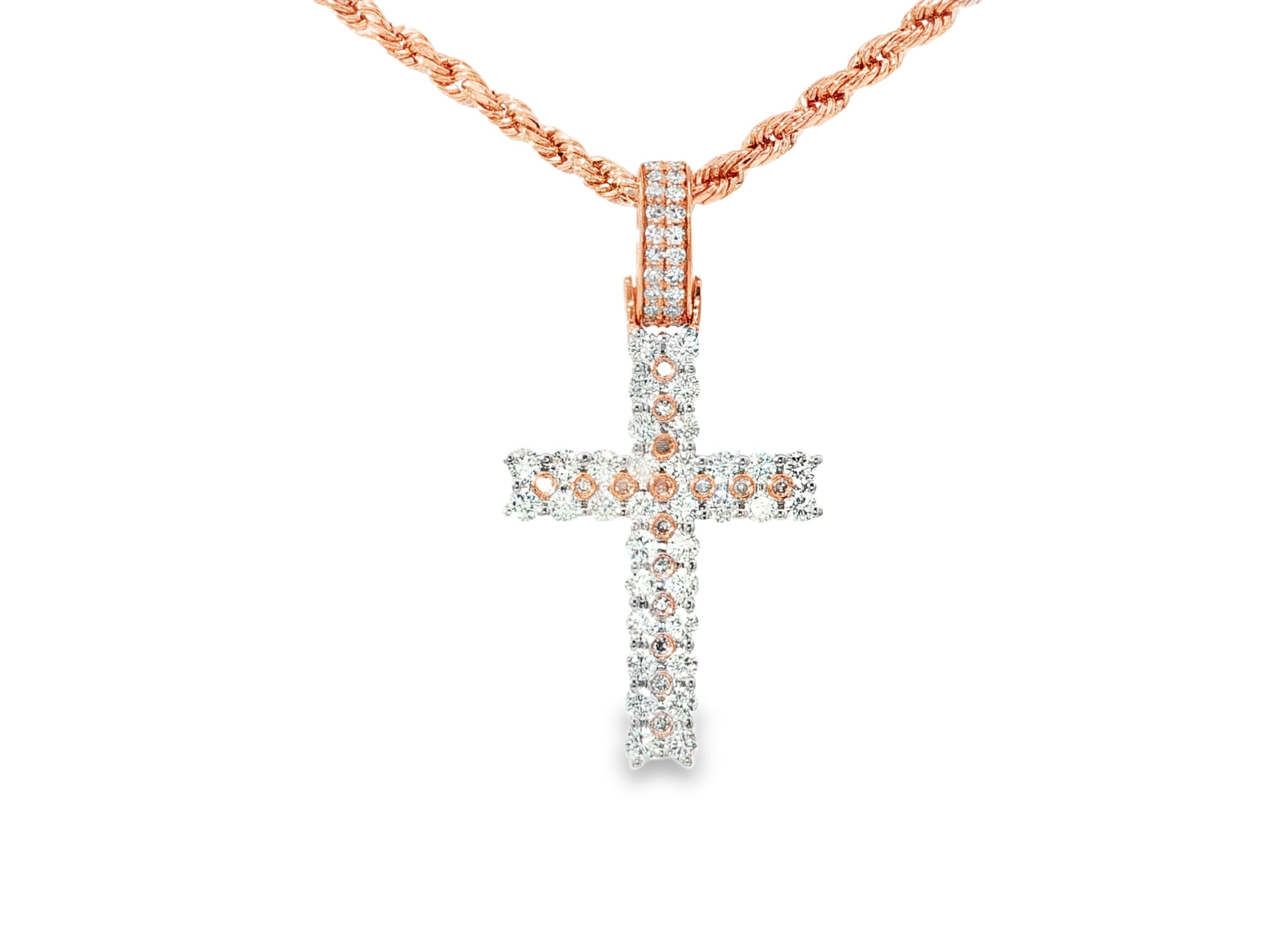10k Gold Diamond Cross Pendant with Round Brilliant Pavé Design 0.95ct