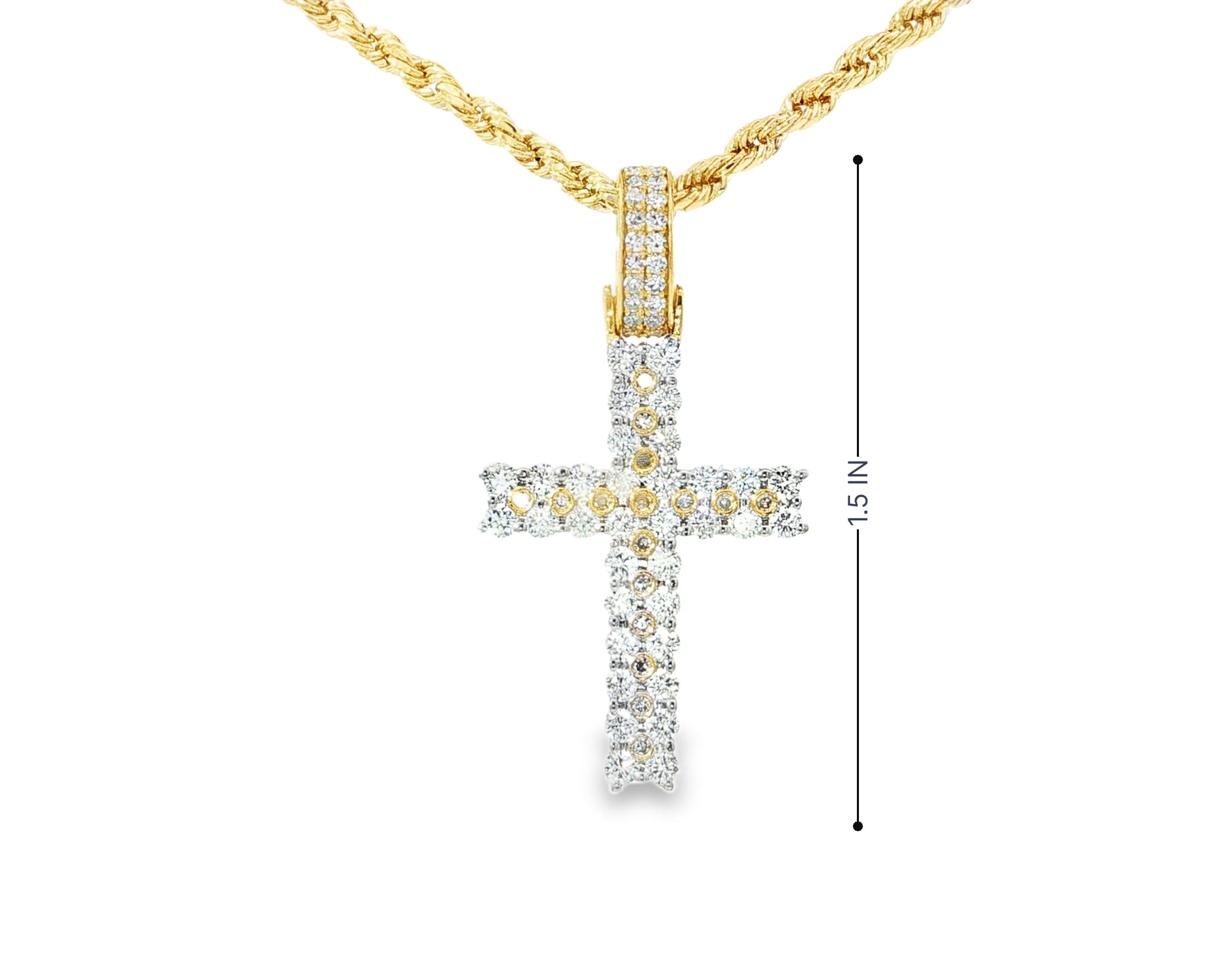 10k Gold Diamond Cross Pendant with Round Brilliant Pavé Design 0.95ct